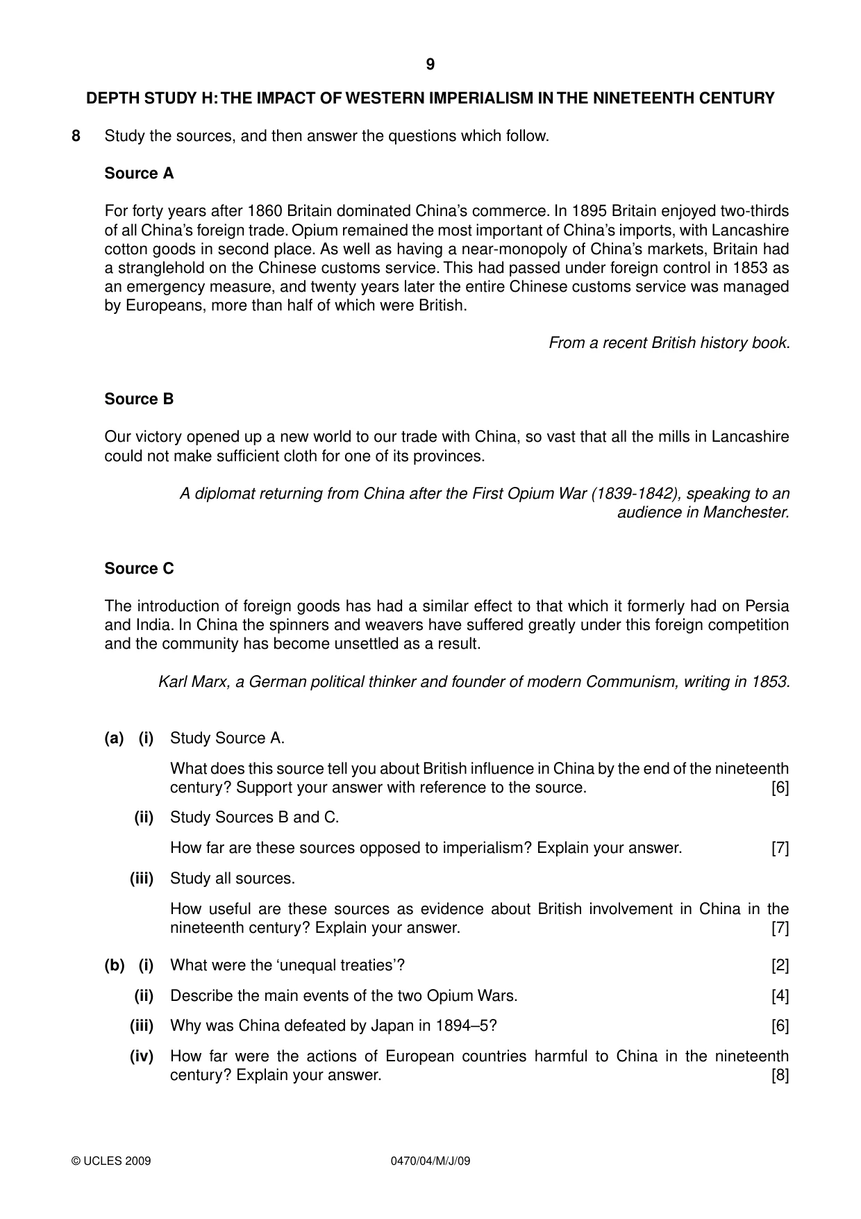 Cambridge IGCSE History 0470 2009 May/June Paper 4 · Variant 1 question paper, page 9 of 12