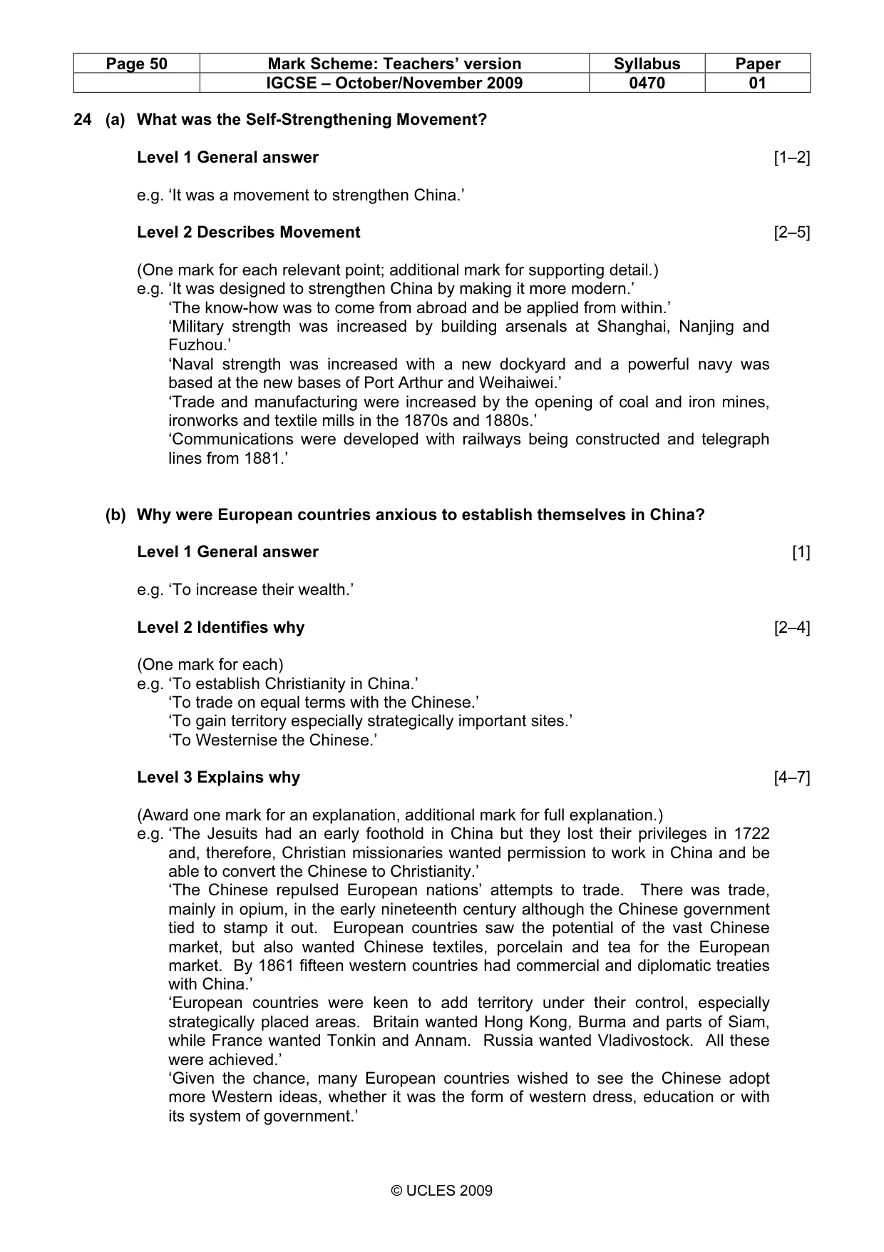 Mark scheme, page 50 of 54