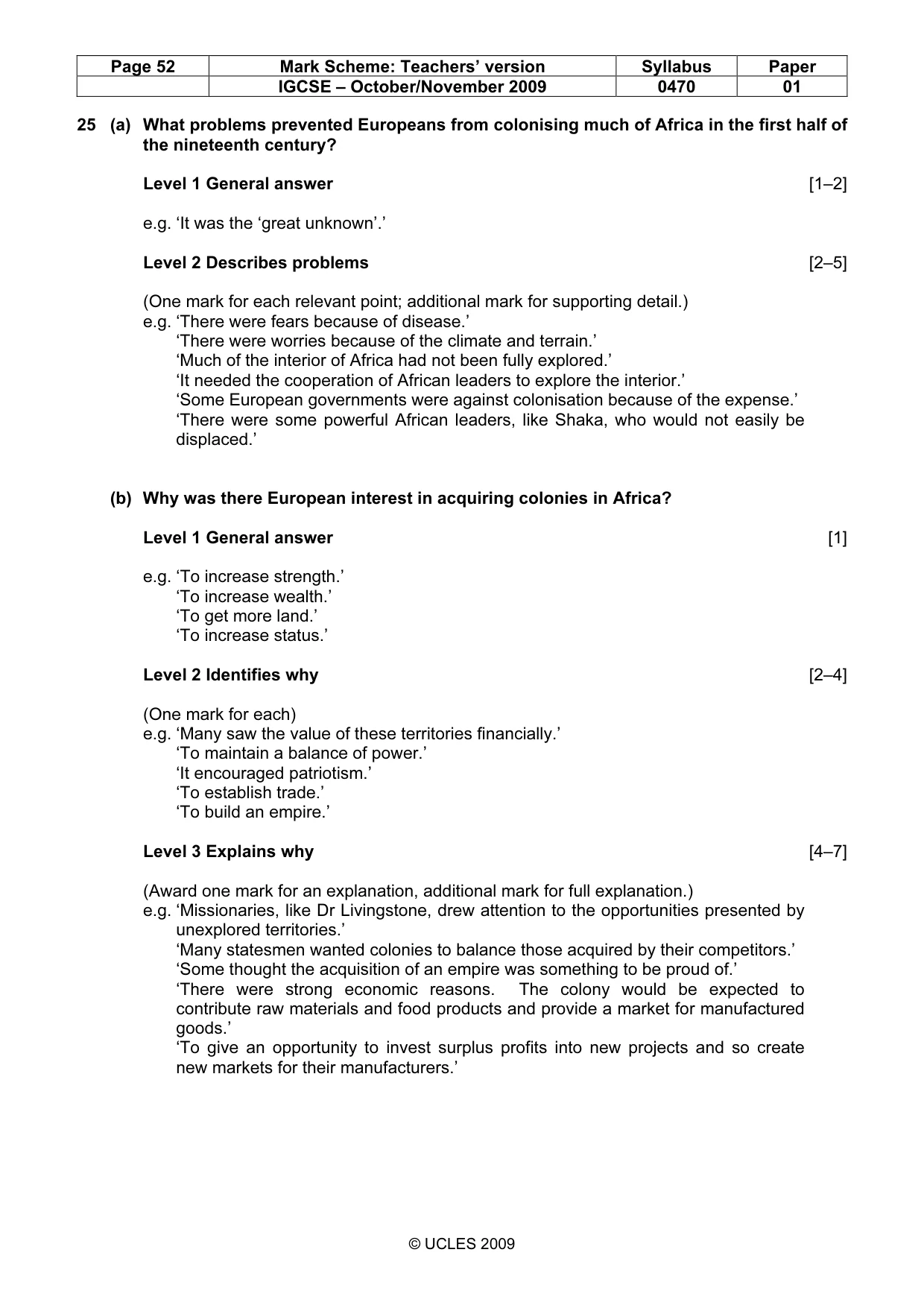 Mark scheme, page 52 of 54