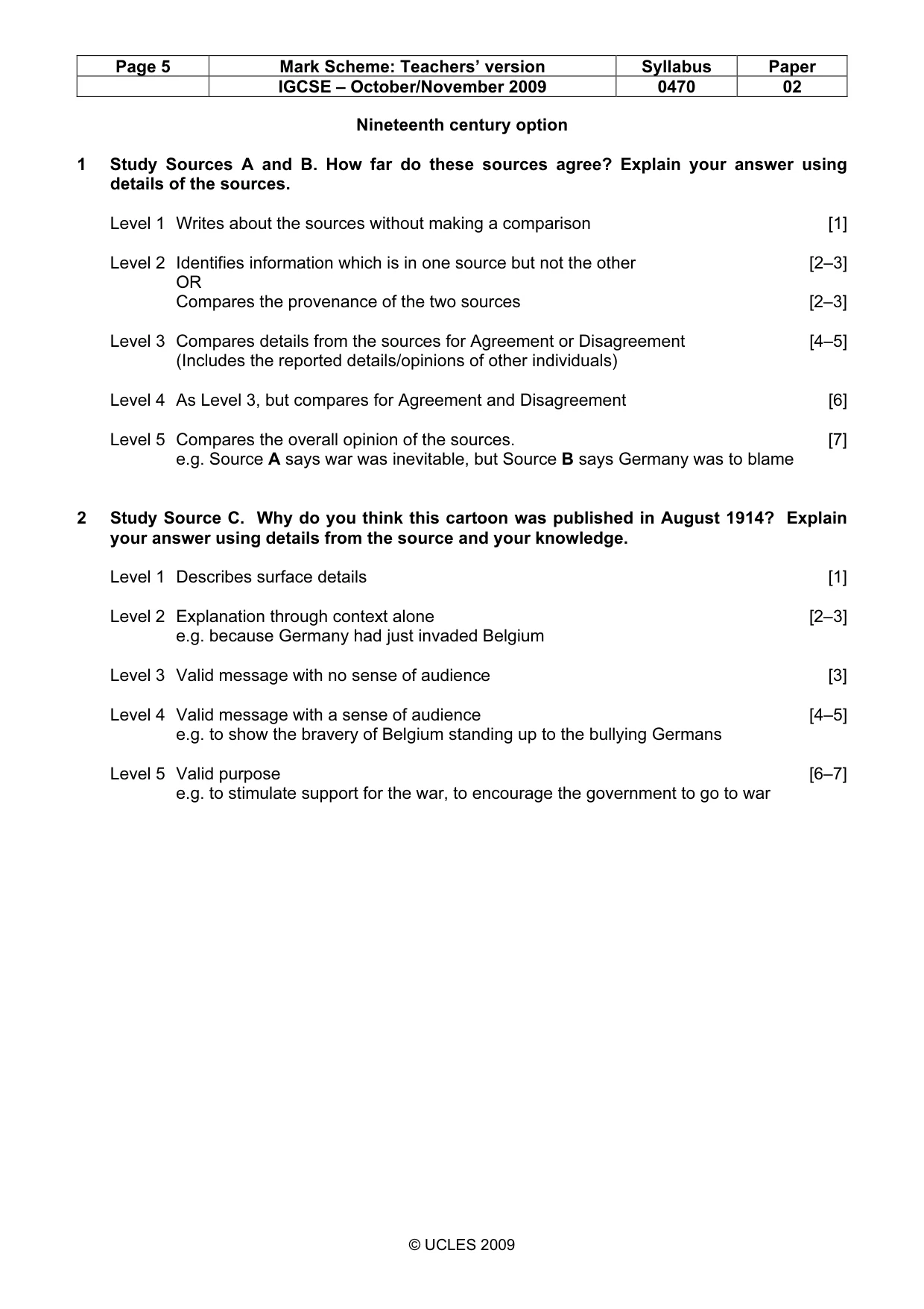 Mark scheme, page 5 of 7