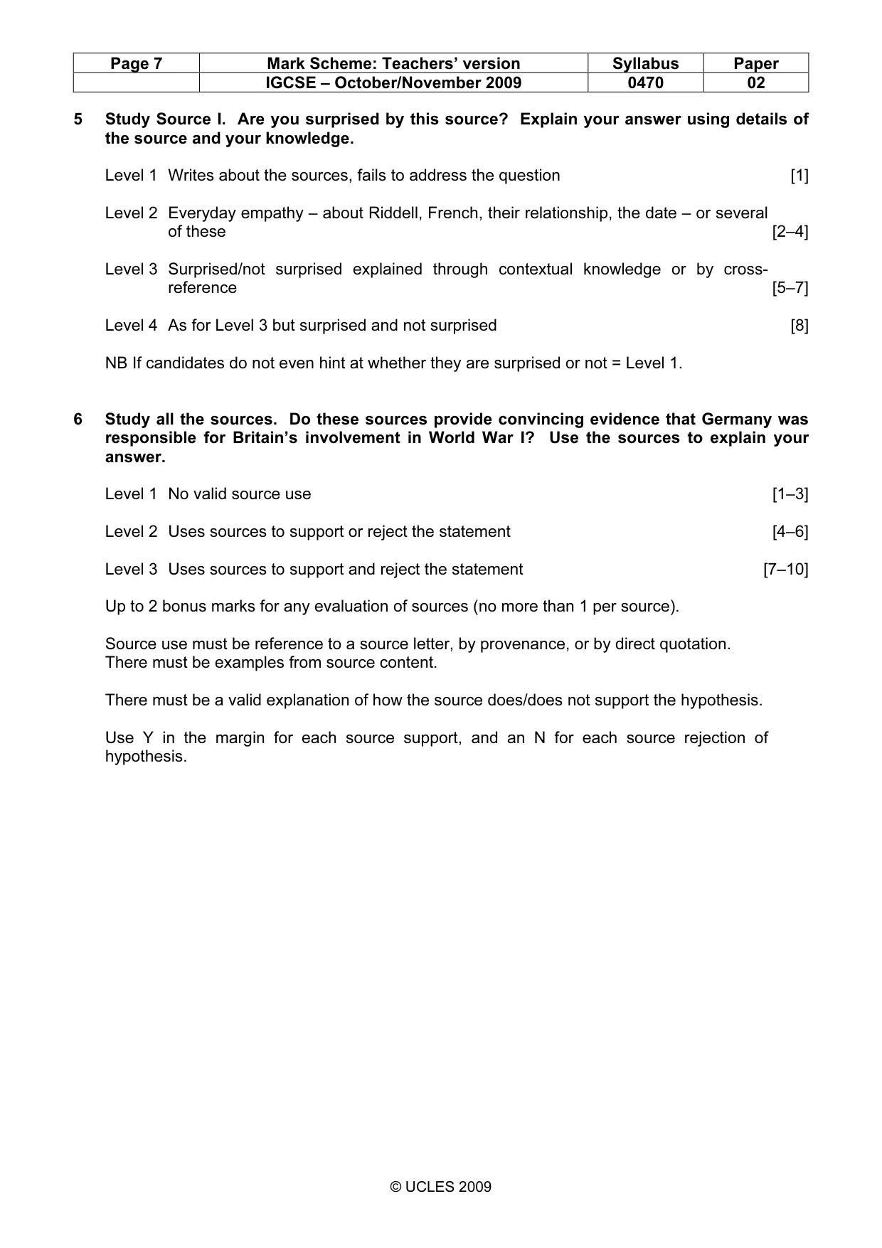 Mark scheme, page 7 of 7