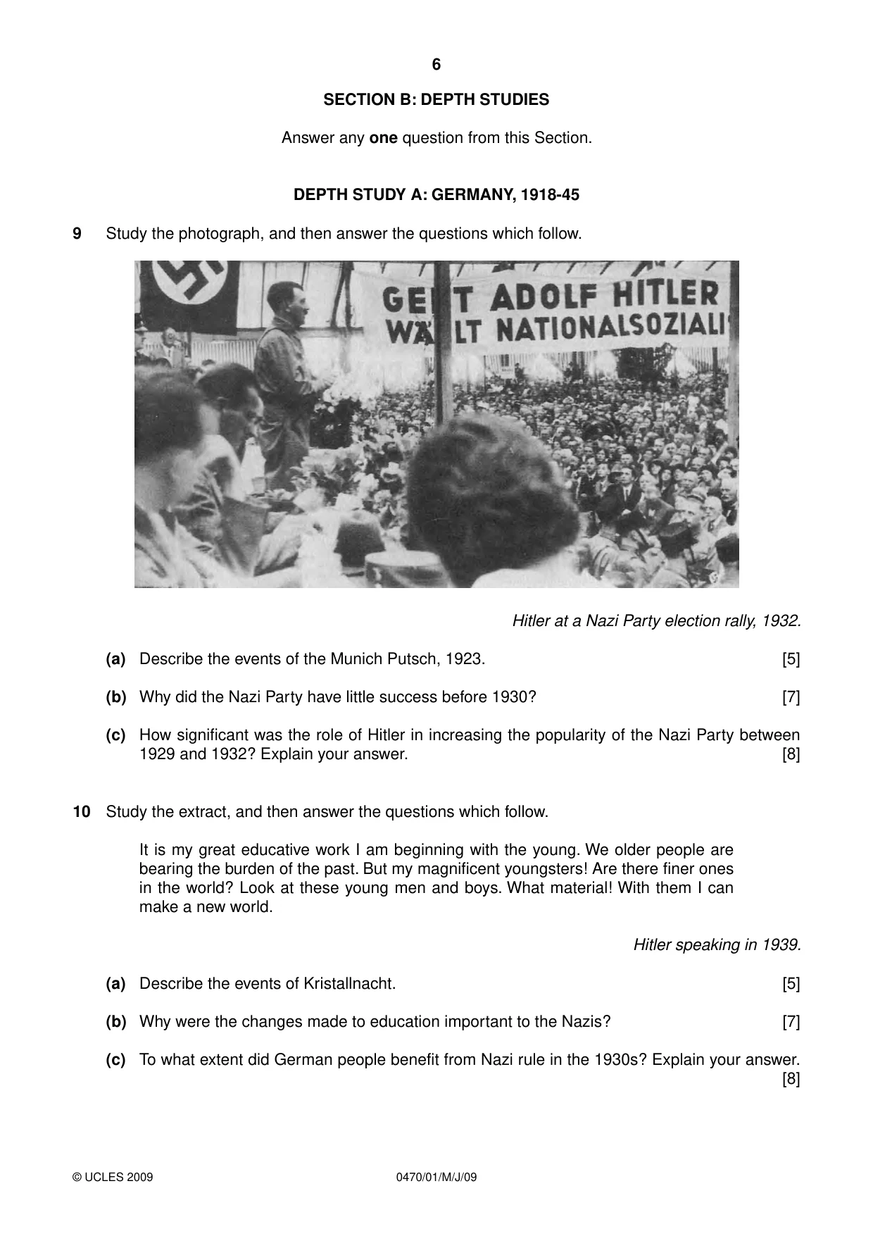 Cambridge IGCSE History 0470 2009 Oct/Nov Paper 1 · Variant 1 question paper, page 6 of 20