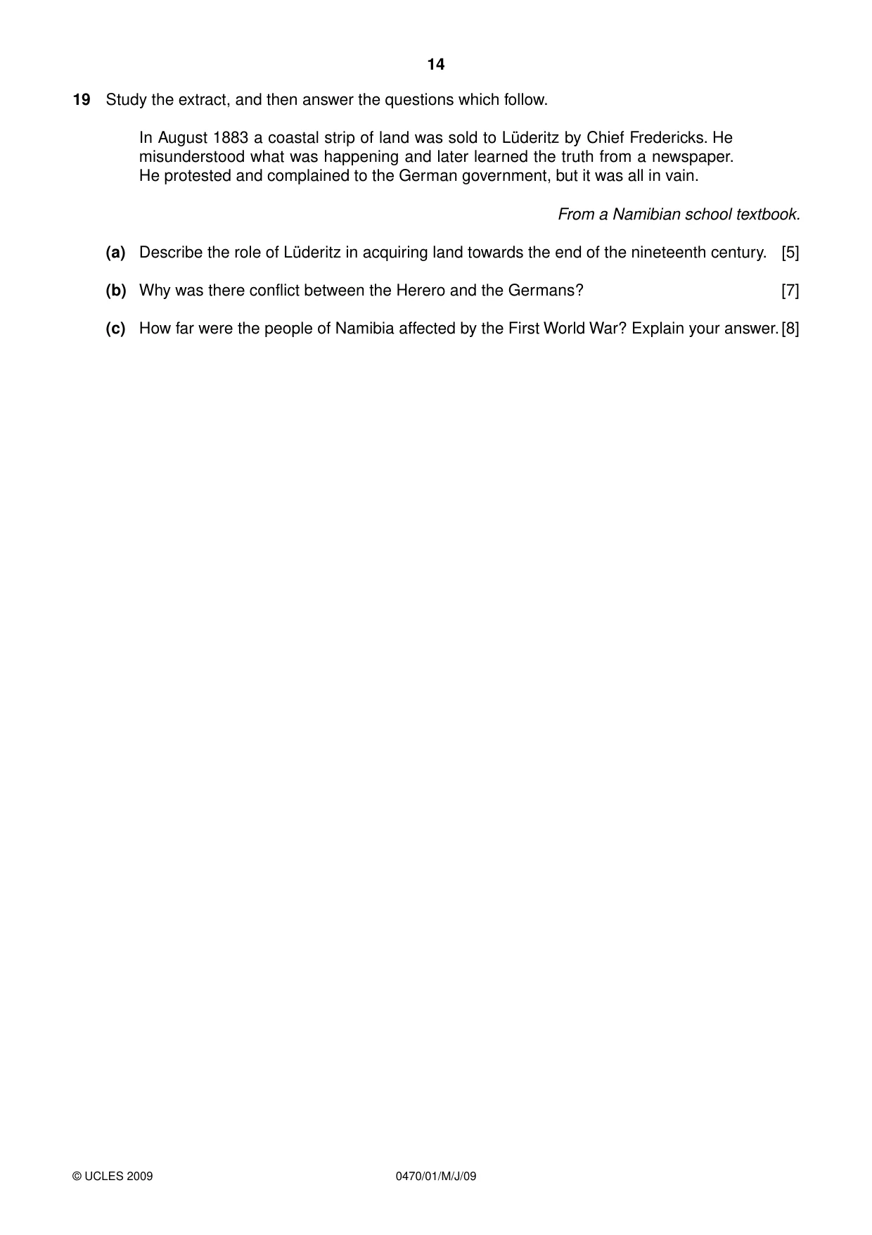 Cambridge IGCSE History 0470 2009 Oct/Nov Paper 1 · Variant 1 question paper, page 14 of 20