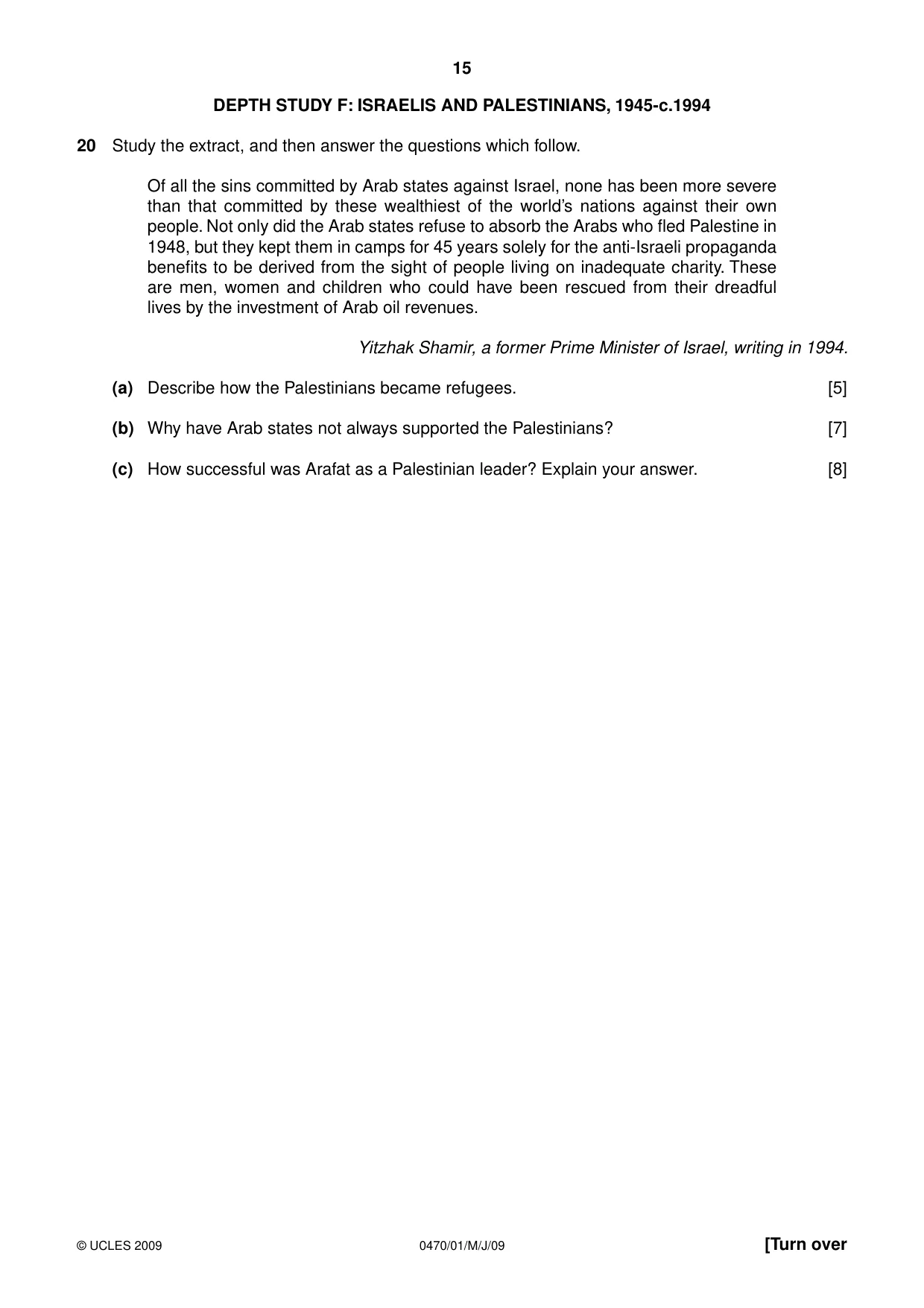 Cambridge IGCSE History 0470 2009 Oct/Nov Paper 1 · Variant 1 question paper, page 15 of 20