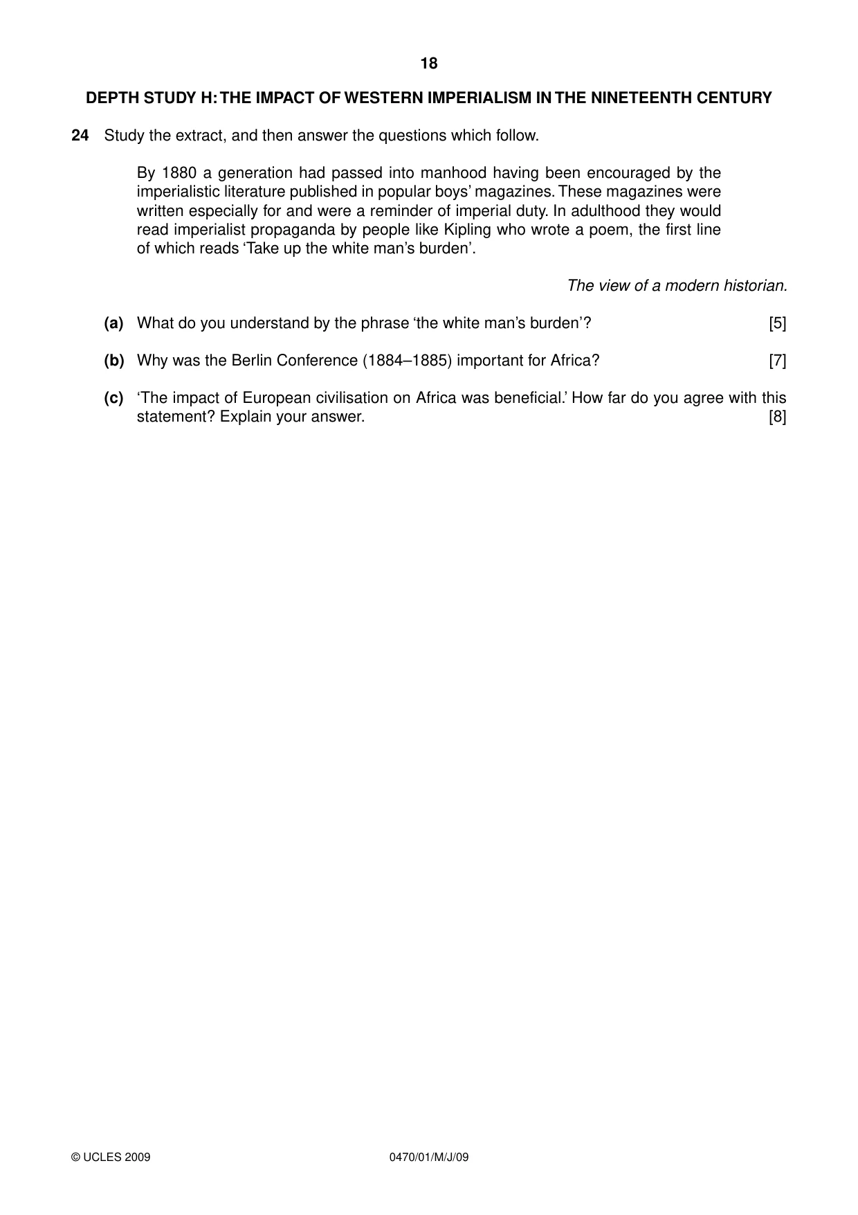 Cambridge IGCSE History 0470 2009 Oct/Nov Paper 1 · Variant 1 question paper, page 18 of 20