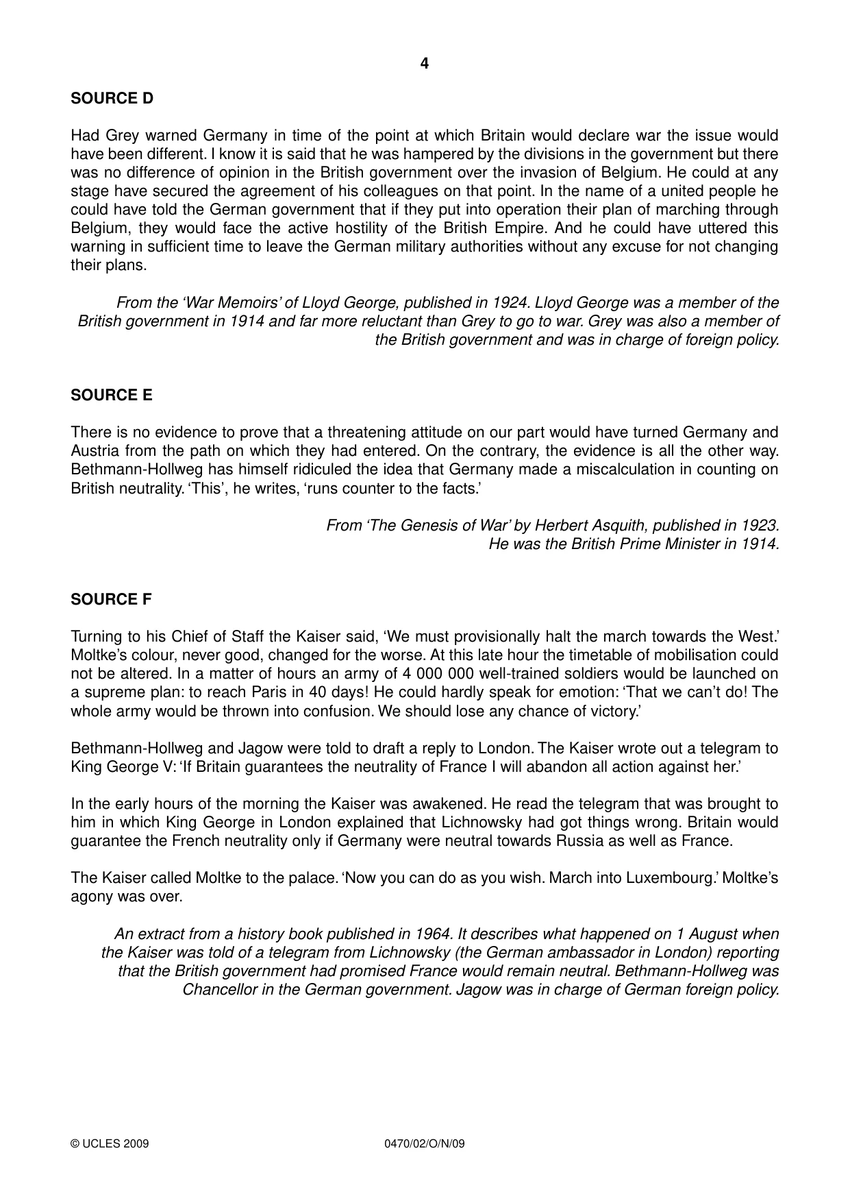 Cambridge IGCSE History 0470 2009 Oct/Nov Paper 2 · Variant 1 question paper, page 4 of 12