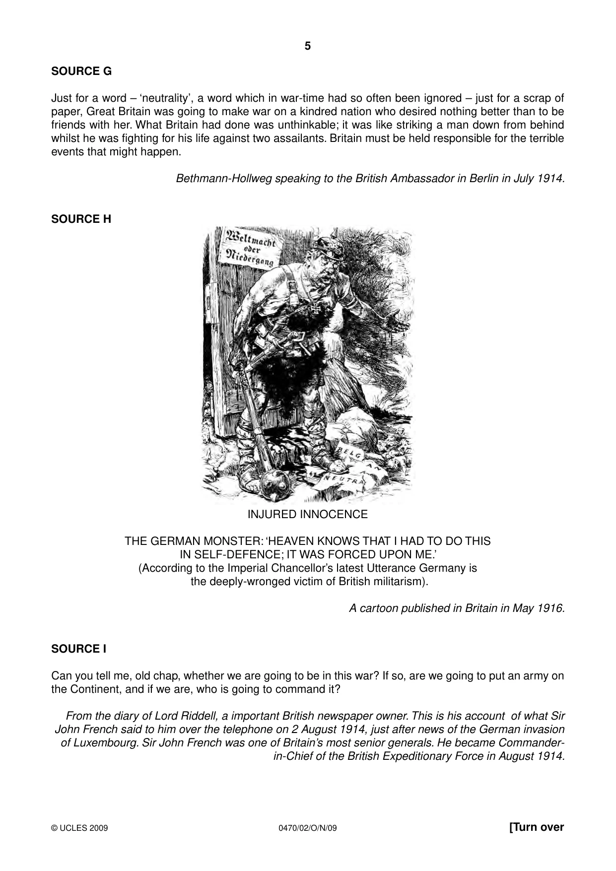 Cambridge IGCSE History 0470 2009 Oct/Nov Paper 2 · Variant 1 question paper, page 5 of 12