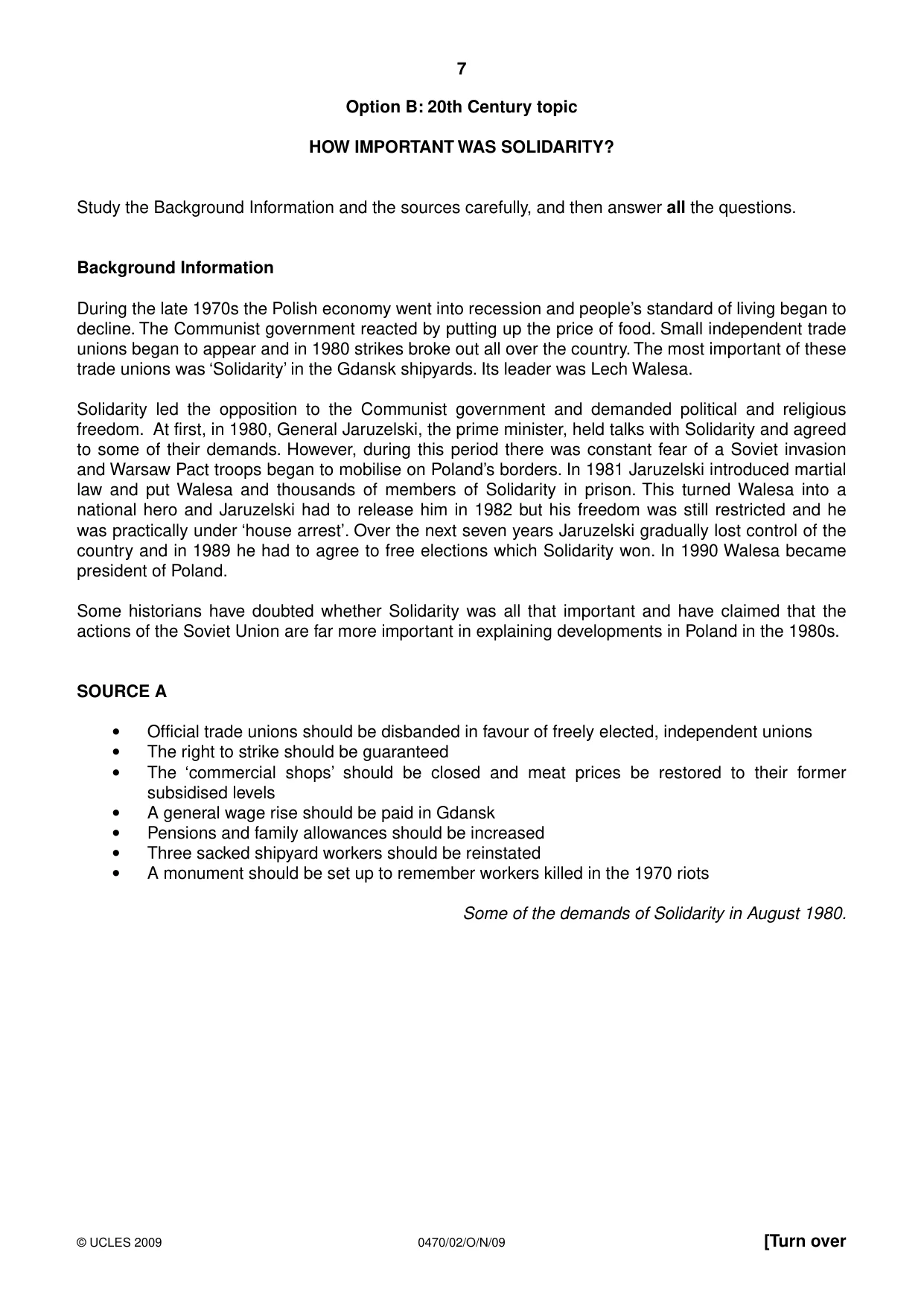 Cambridge IGCSE History 0470 2009 Oct/Nov Paper 2 · Variant 1 question paper, page 7 of 12