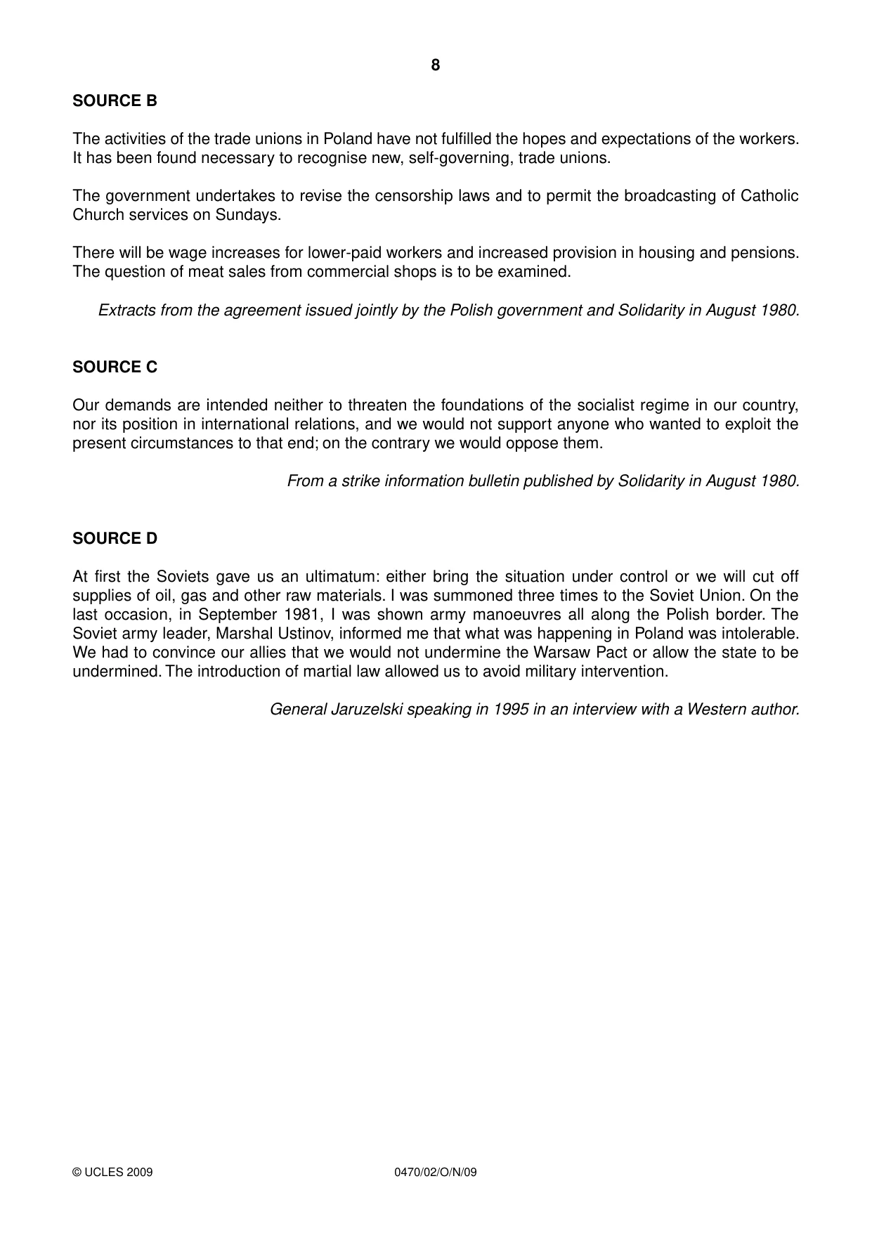 Cambridge IGCSE History 0470 2009 Oct/Nov Paper 2 · Variant 1 question paper, page 8 of 12