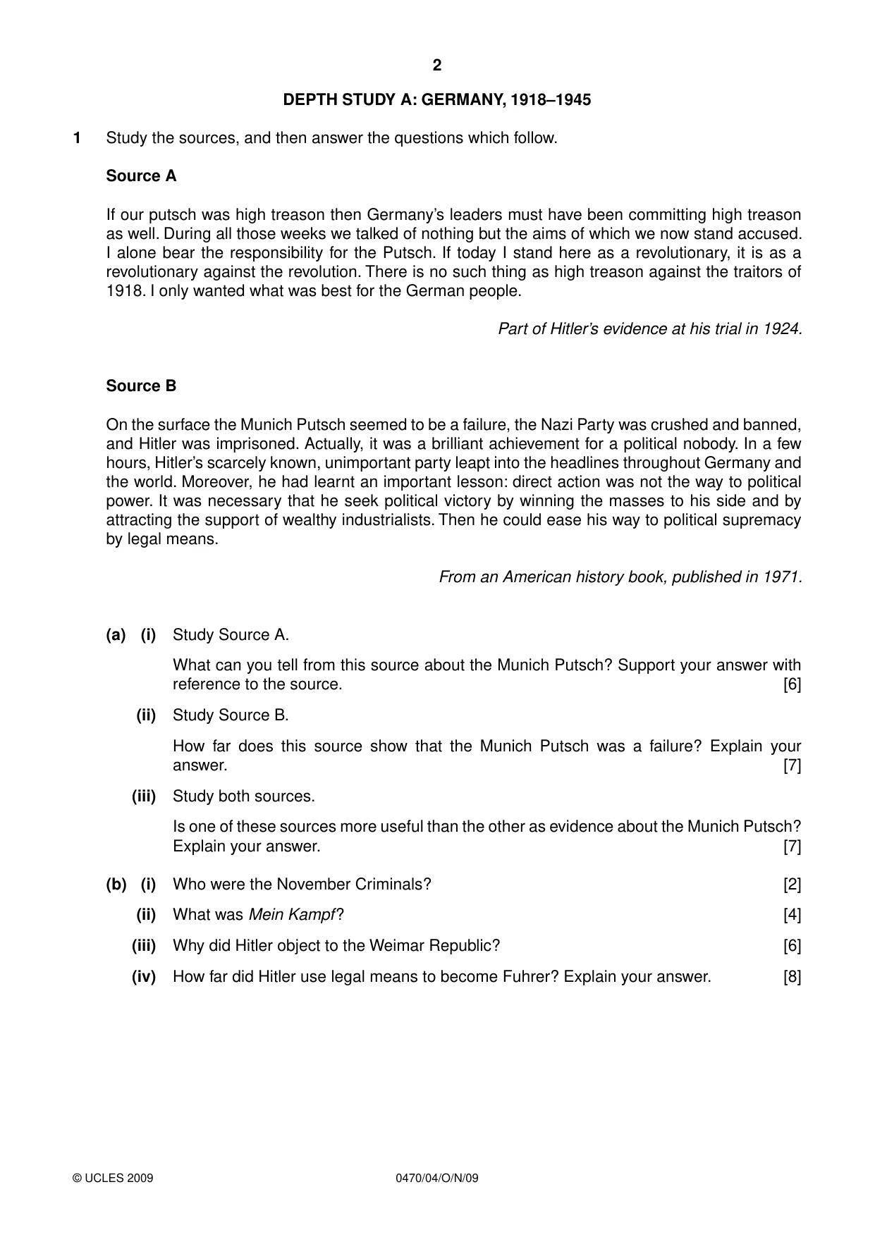 Cambridge IGCSE History 0470 2009 Oct/Nov Paper 4 · Variant 1 question paper, page 2 of 12