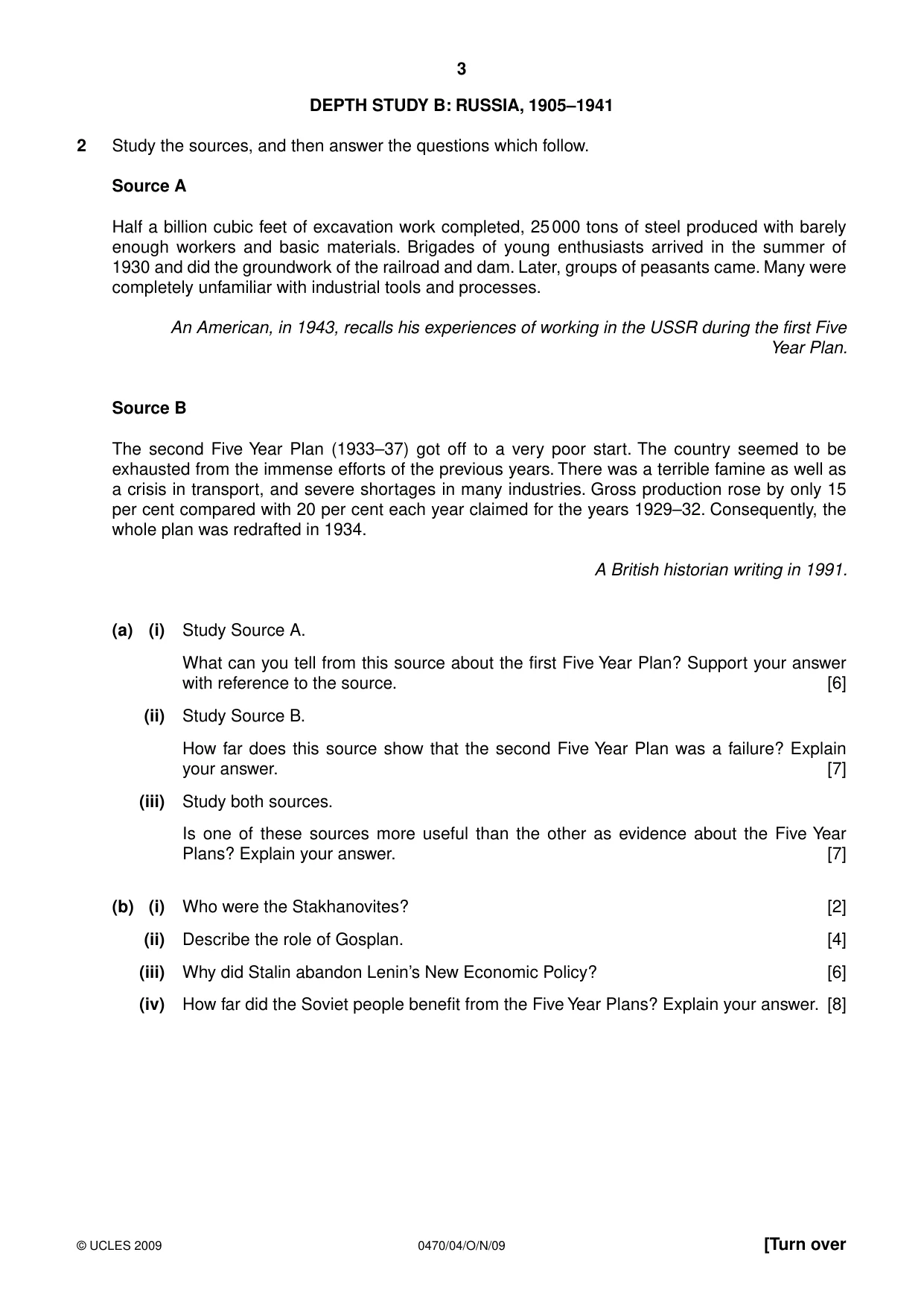 Cambridge IGCSE History 0470 2009 Oct/Nov Paper 4 · Variant 1 question paper, page 3 of 12