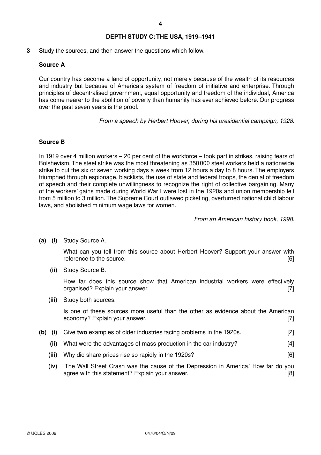 Cambridge IGCSE History 0470 2009 Oct/Nov Paper 4 · Variant 1 question paper, page 4 of 12