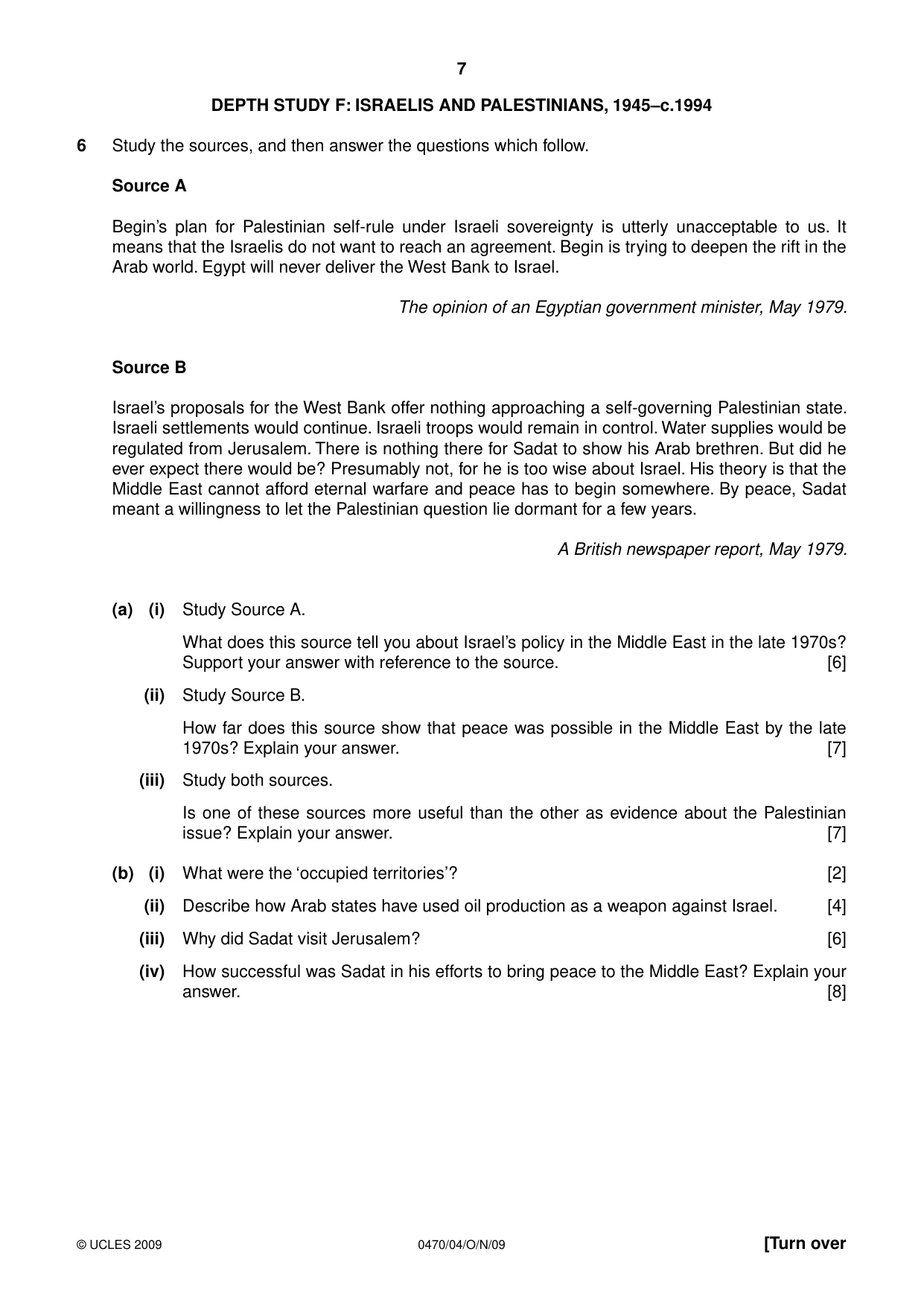 Cambridge IGCSE History 0470 2009 Oct/Nov Paper 4 · Variant 1 question paper, page 7 of 12