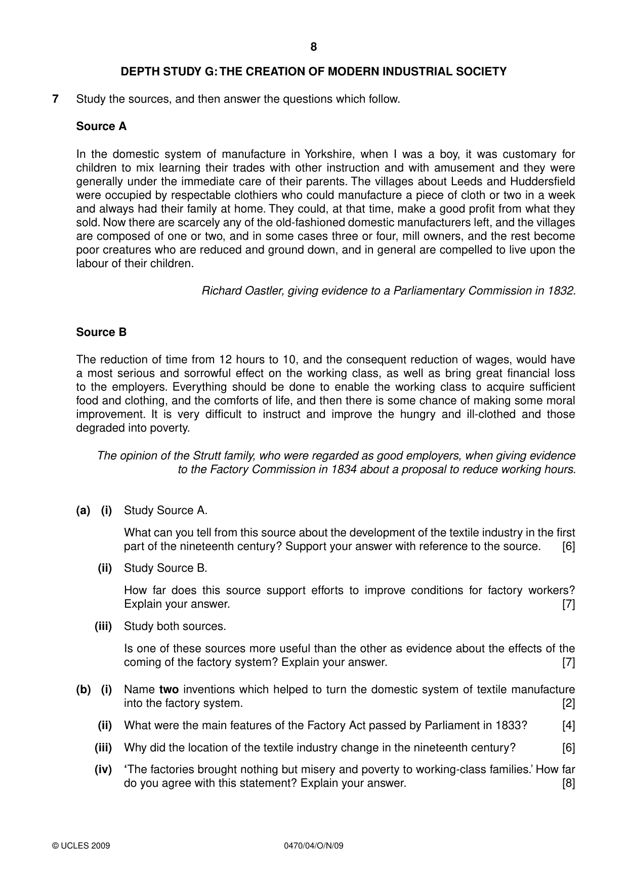 Cambridge IGCSE History 0470 2009 Oct/Nov Paper 4 · Variant 1 question paper, page 8 of 12