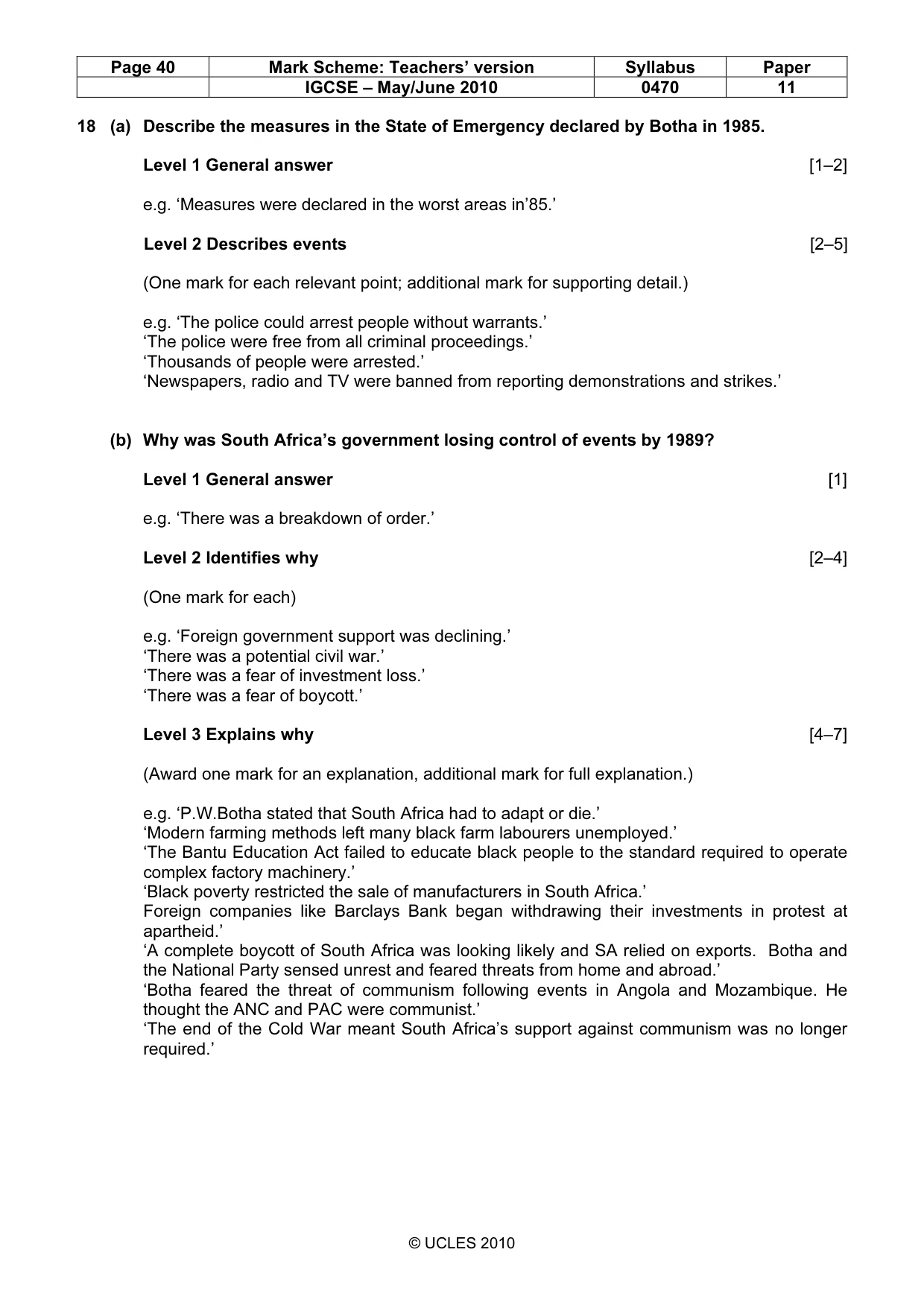 Mark scheme, page 40 of 55