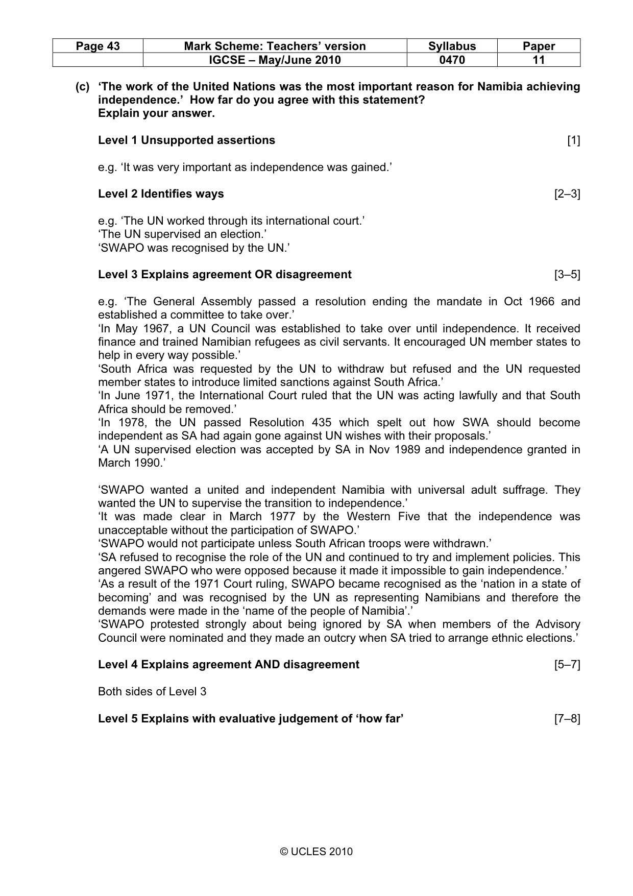 Mark scheme, page 43 of 55