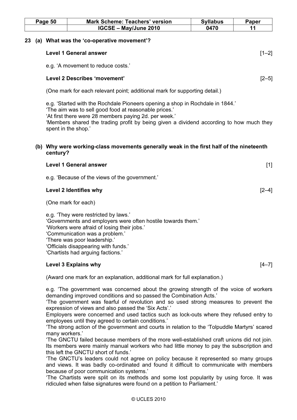 Mark scheme, page 50 of 55