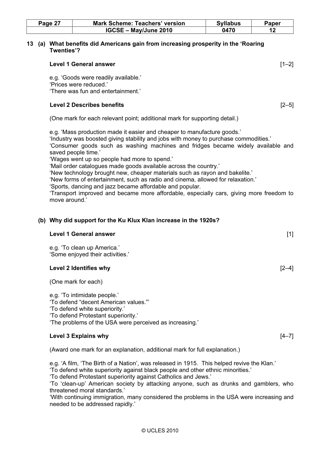 Mark scheme, page 27 of 52