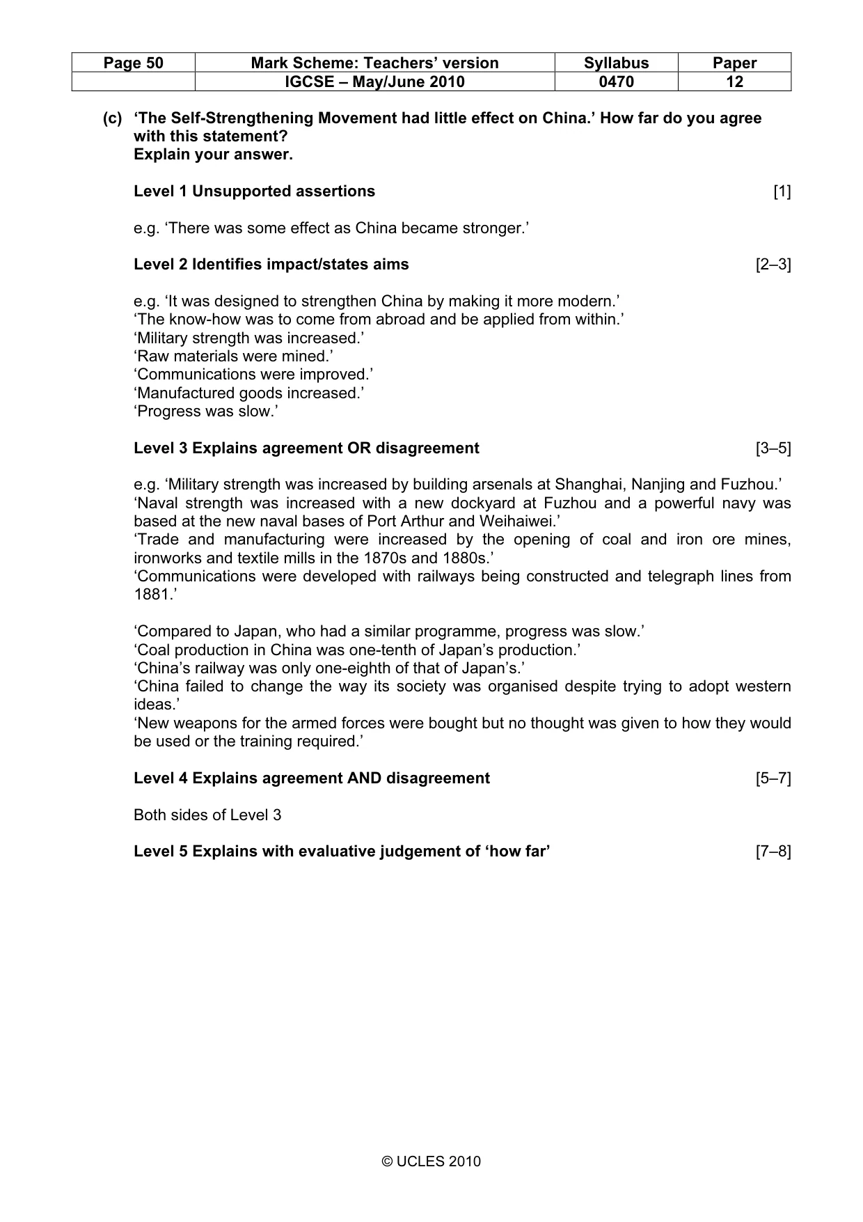 Mark scheme, page 50 of 52