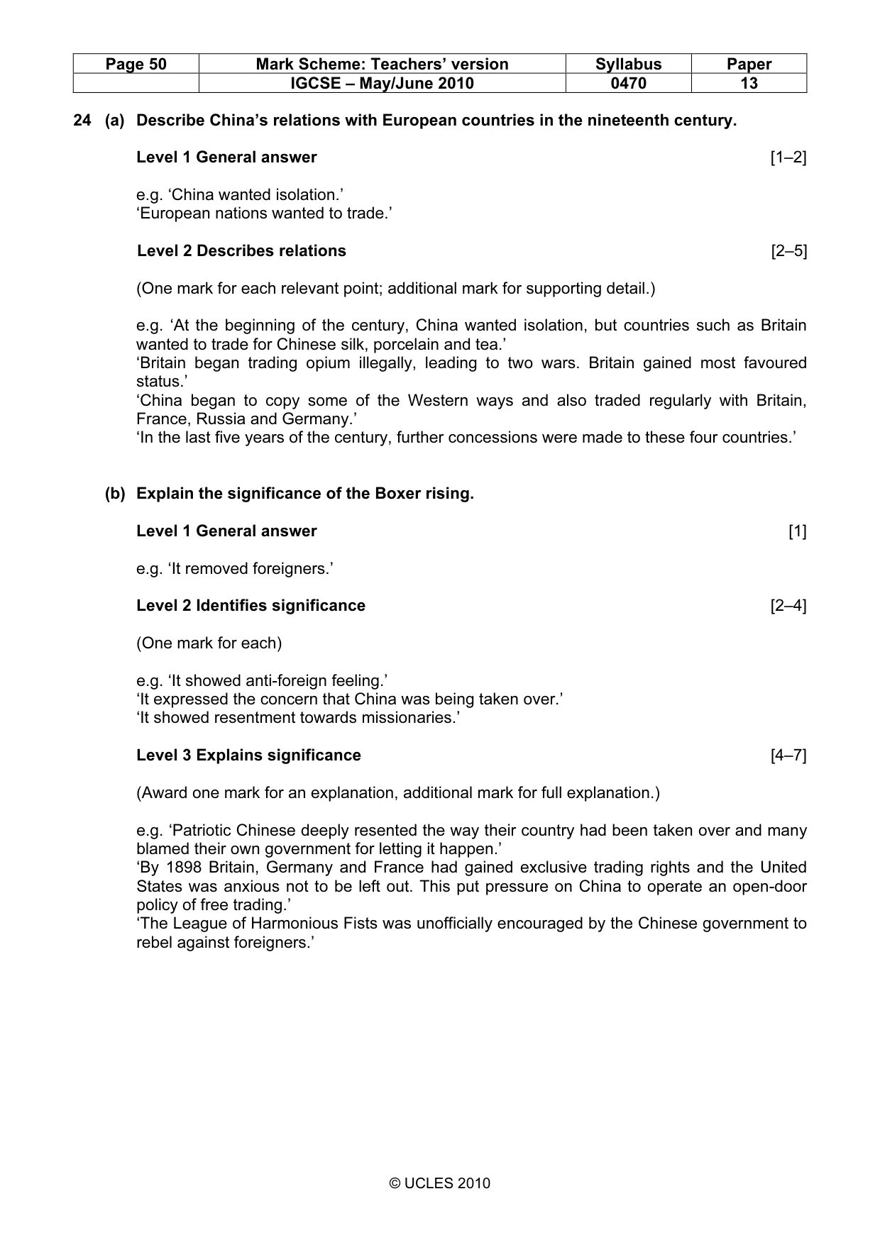 Mark scheme, page 50 of 53