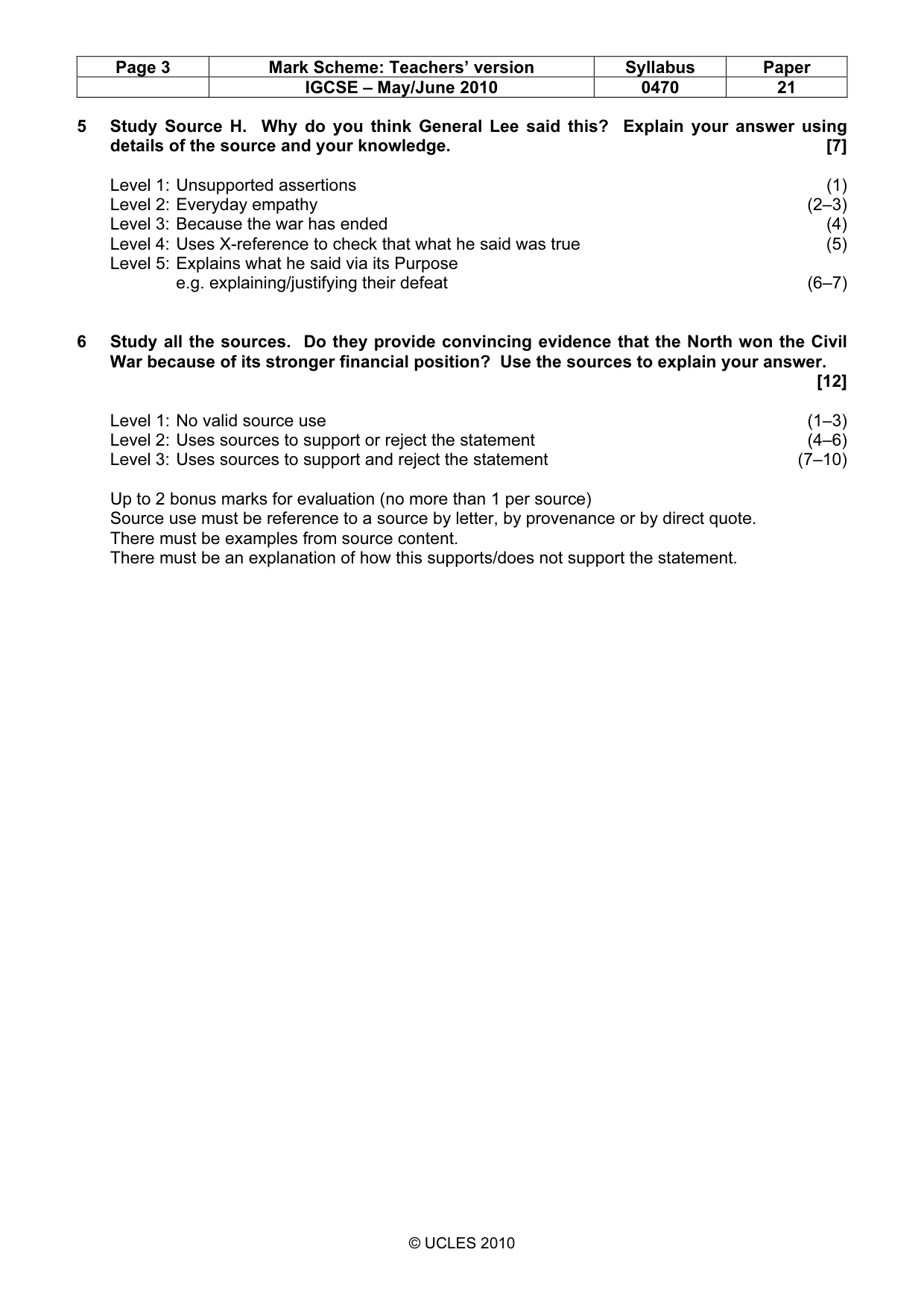 Mark scheme, page 3 of 5