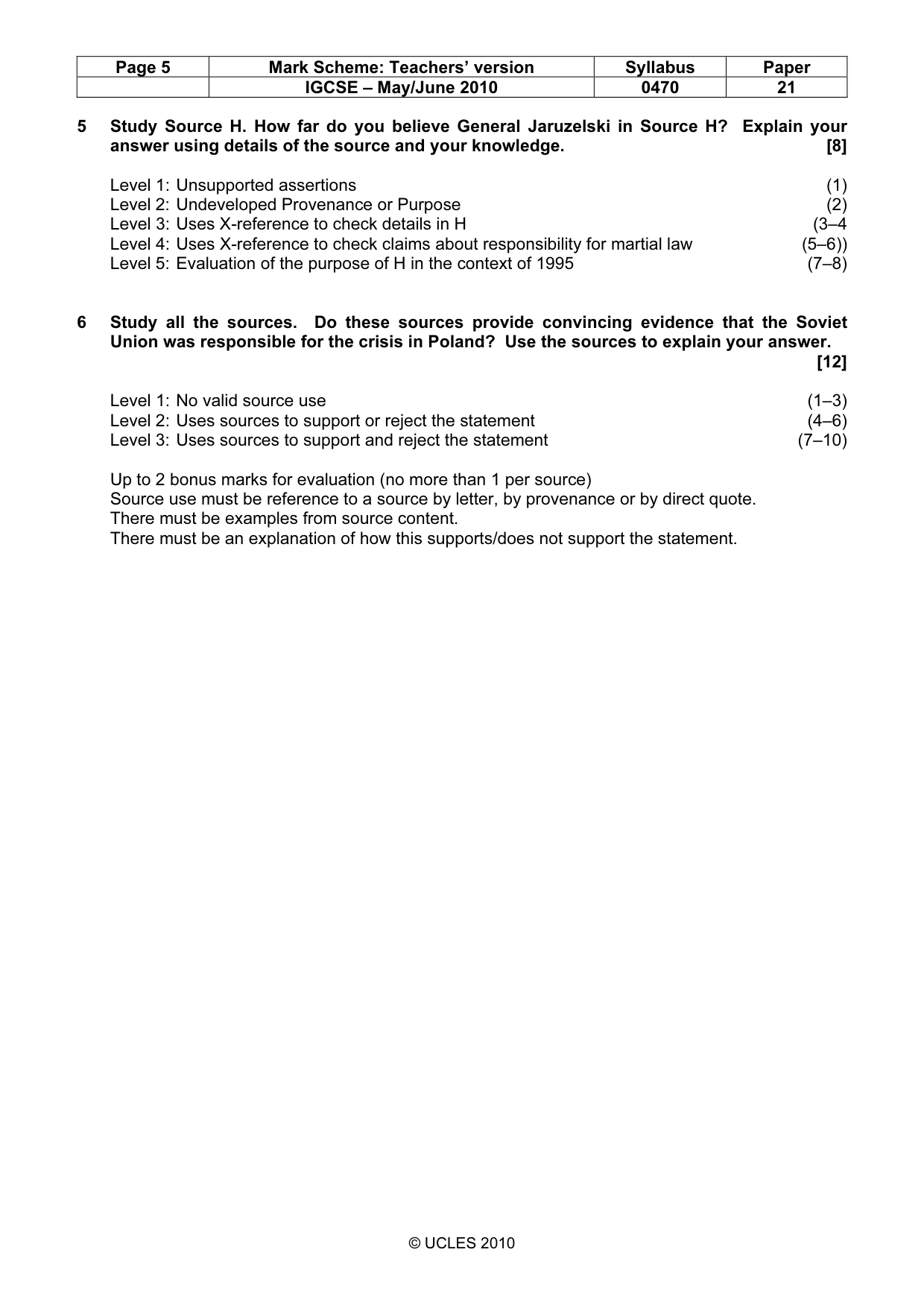 Mark scheme, page 5 of 5