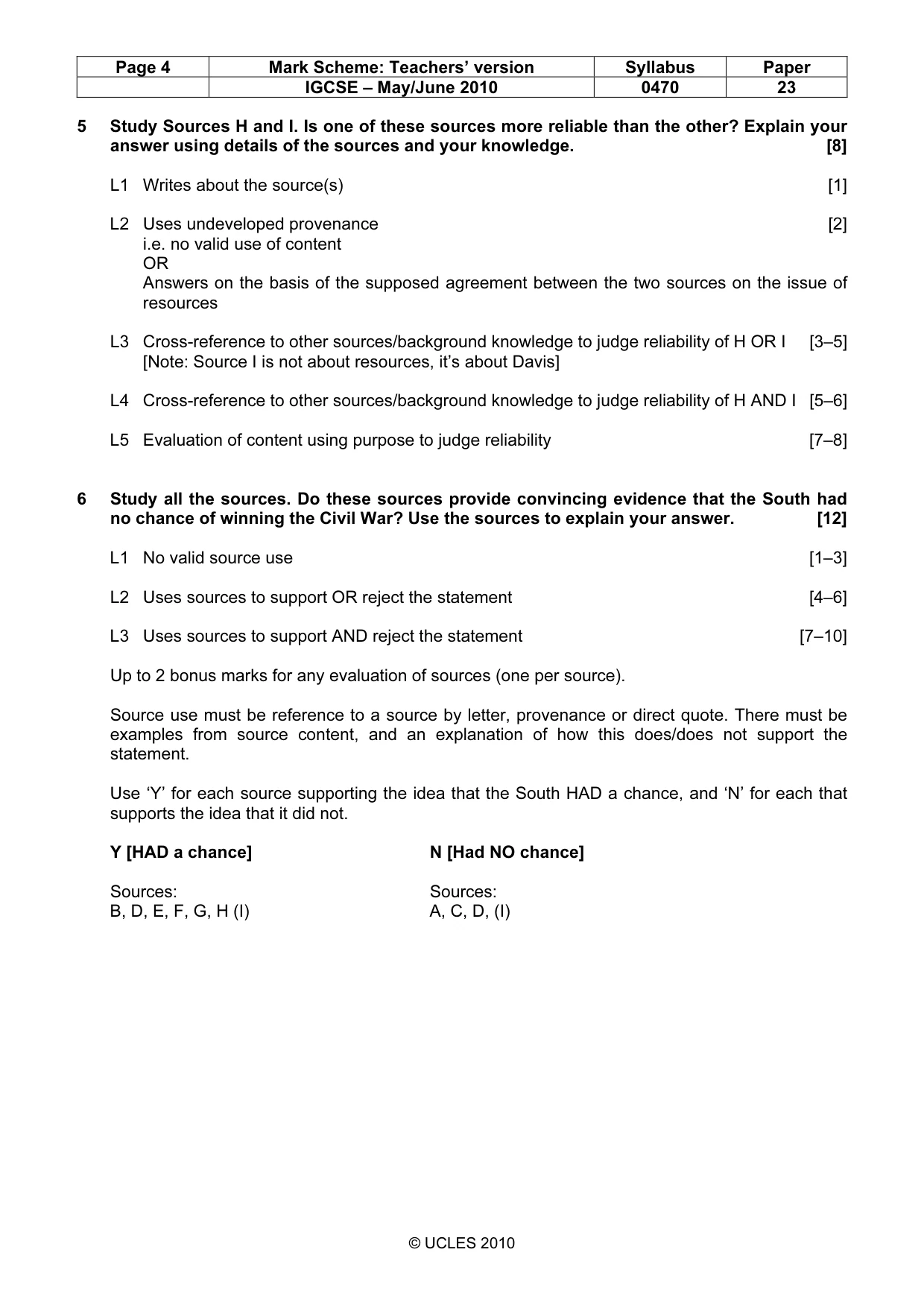 Mark scheme, page 4 of 7