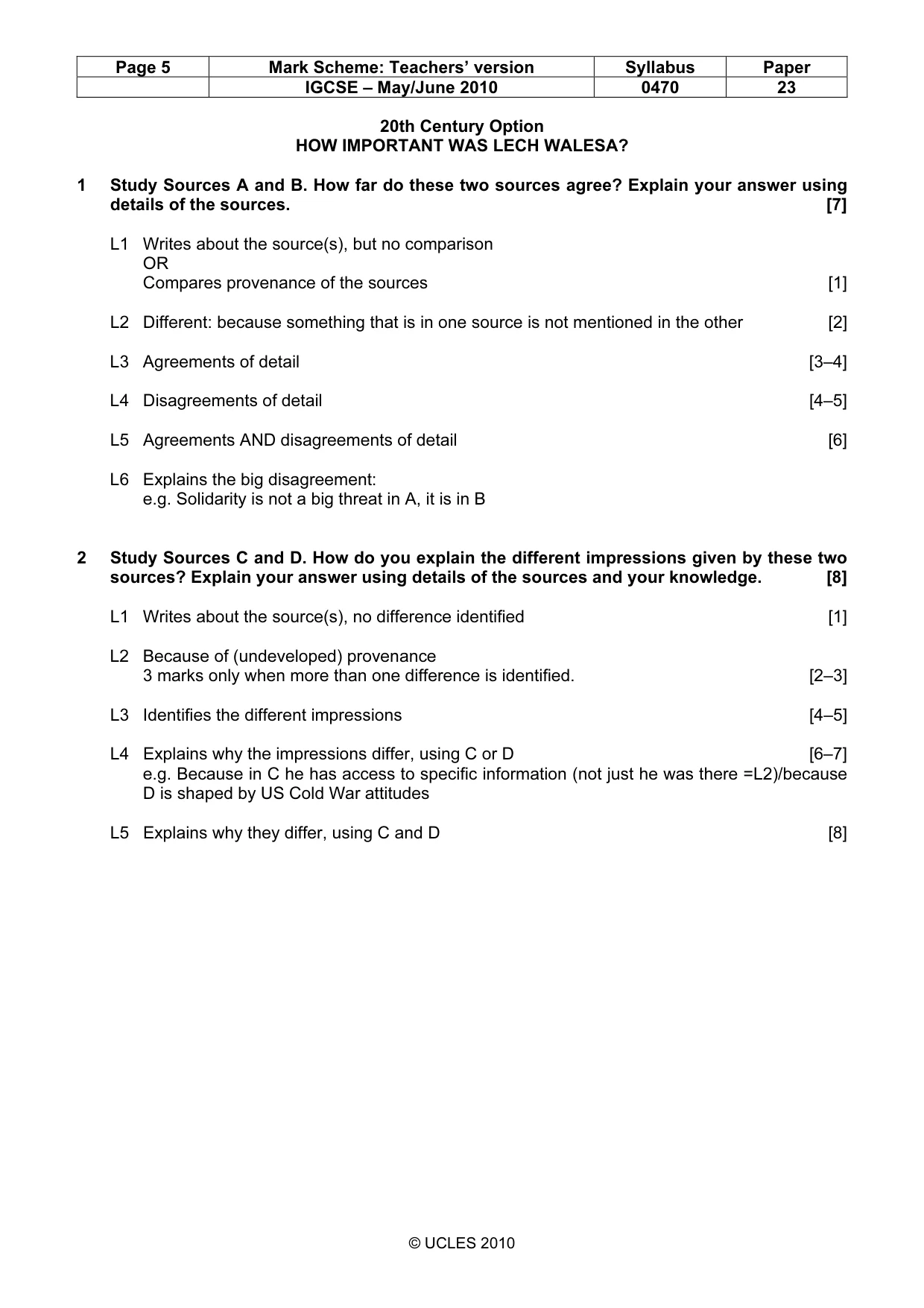 Mark scheme, page 5 of 7