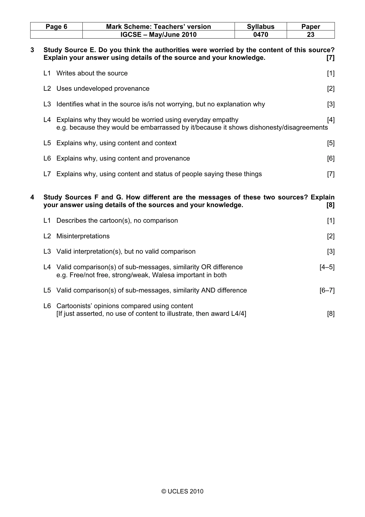 Mark scheme, page 6 of 7