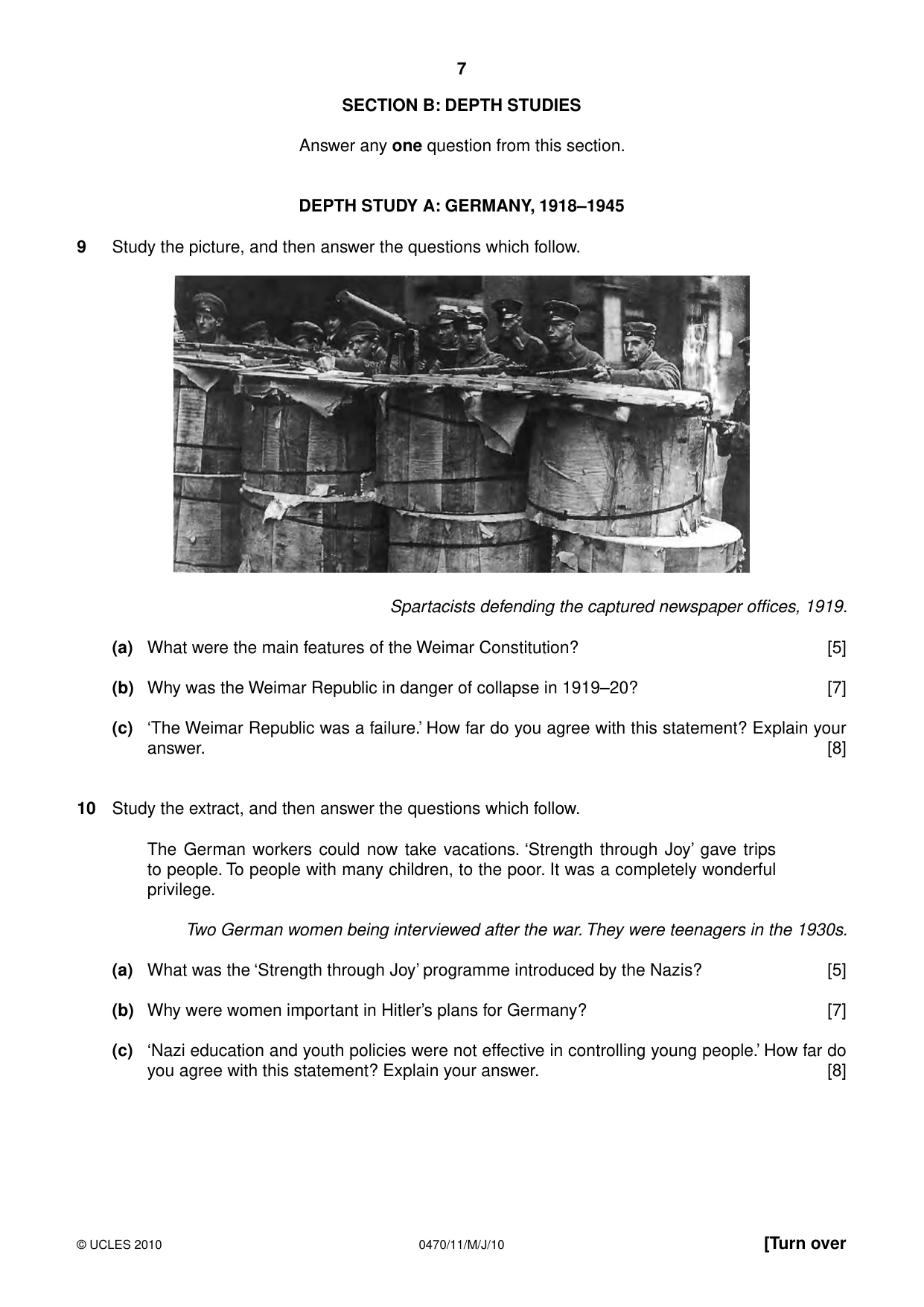 Cambridge IGCSE History 0470 2010 May/June Paper 1 · Variant 1 question paper, page 7 of 16