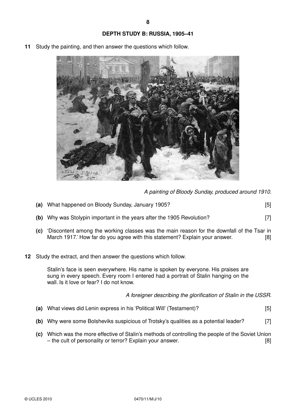 Cambridge IGCSE History 0470 2010 May/June Paper 1 · Variant 1 question paper, page 8 of 16
