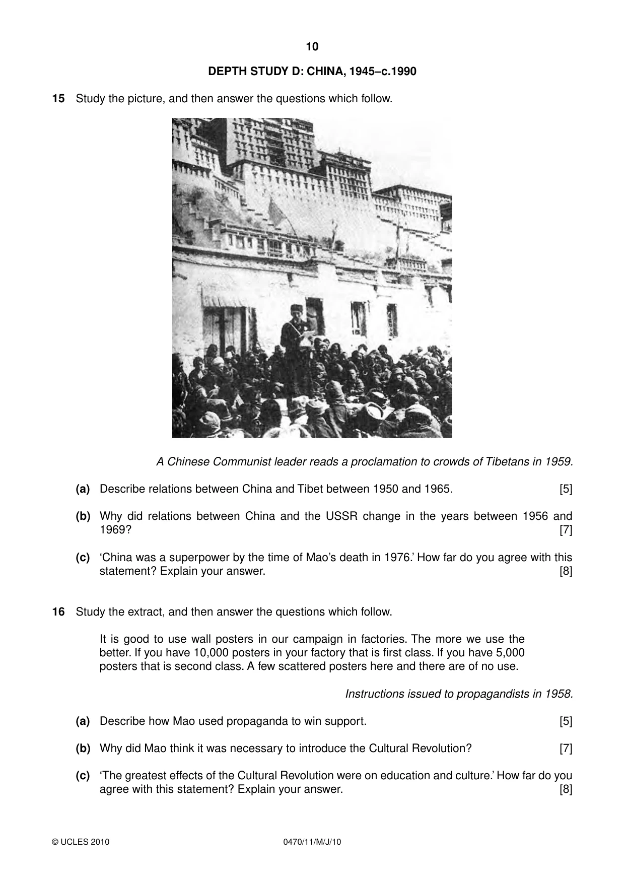 Cambridge IGCSE History 0470 2010 May/June Paper 1 · Variant 1 question paper, page 10 of 16