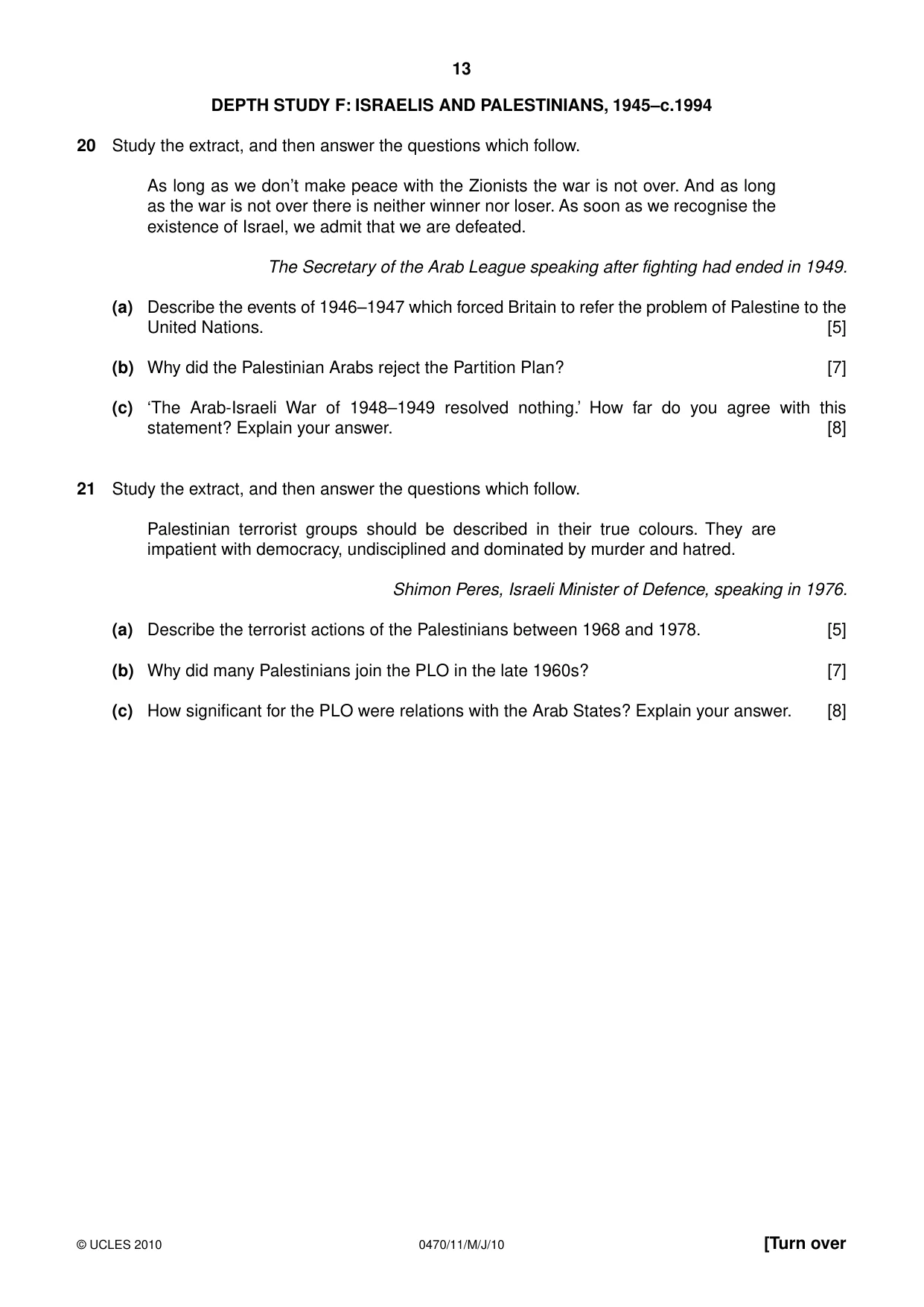 Cambridge IGCSE History 0470 2010 May/June Paper 1 · Variant 1 question paper, page 13 of 16