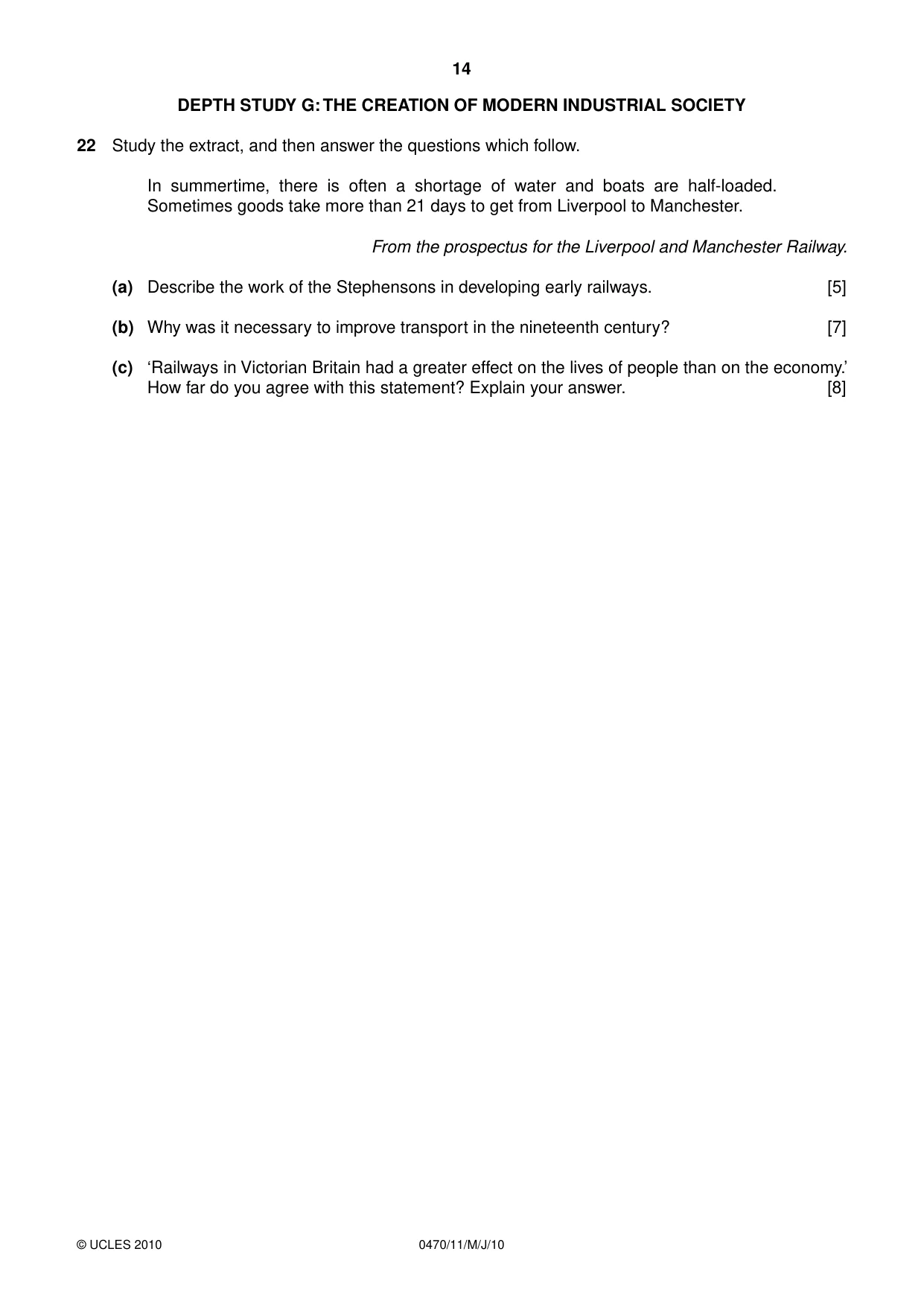 Cambridge IGCSE History 0470 2010 May/June Paper 1 · Variant 1 question paper, page 14 of 16