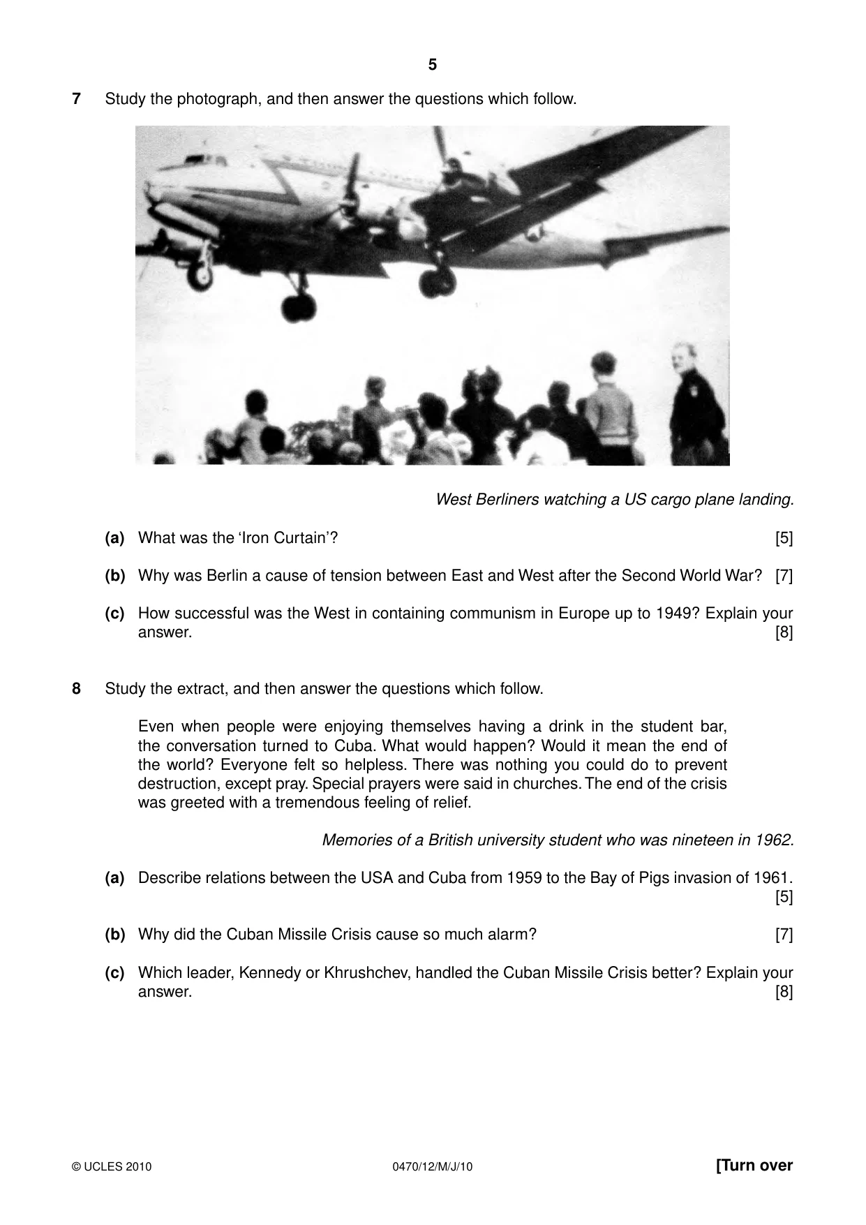 Cambridge IGCSE History 0470 2010 May/June Paper 1 · Variant 2 question paper, page 5 of 16