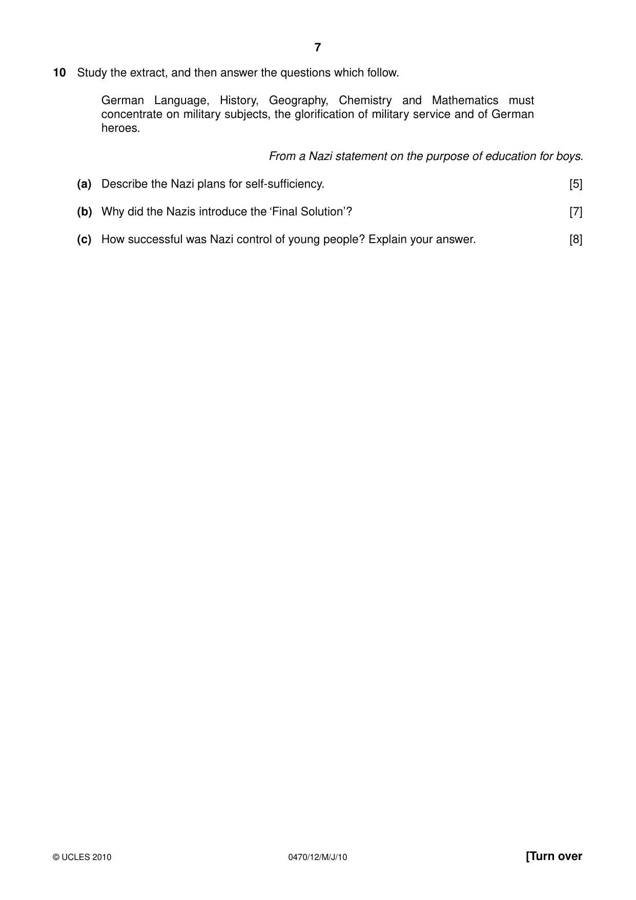 Cambridge IGCSE History 0470 2010 May/June Paper 1 · Variant 2 question paper, page 7 of 16