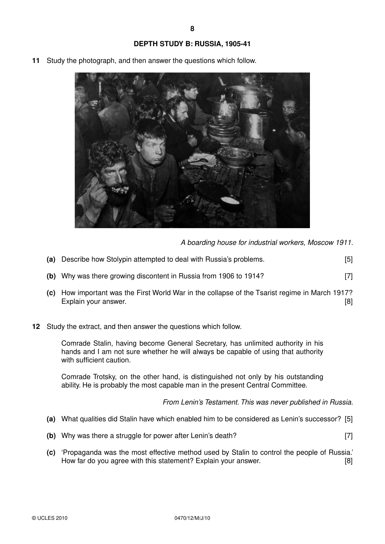 Cambridge IGCSE History 0470 2010 May/June Paper 1 · Variant 2 question paper, page 8 of 16