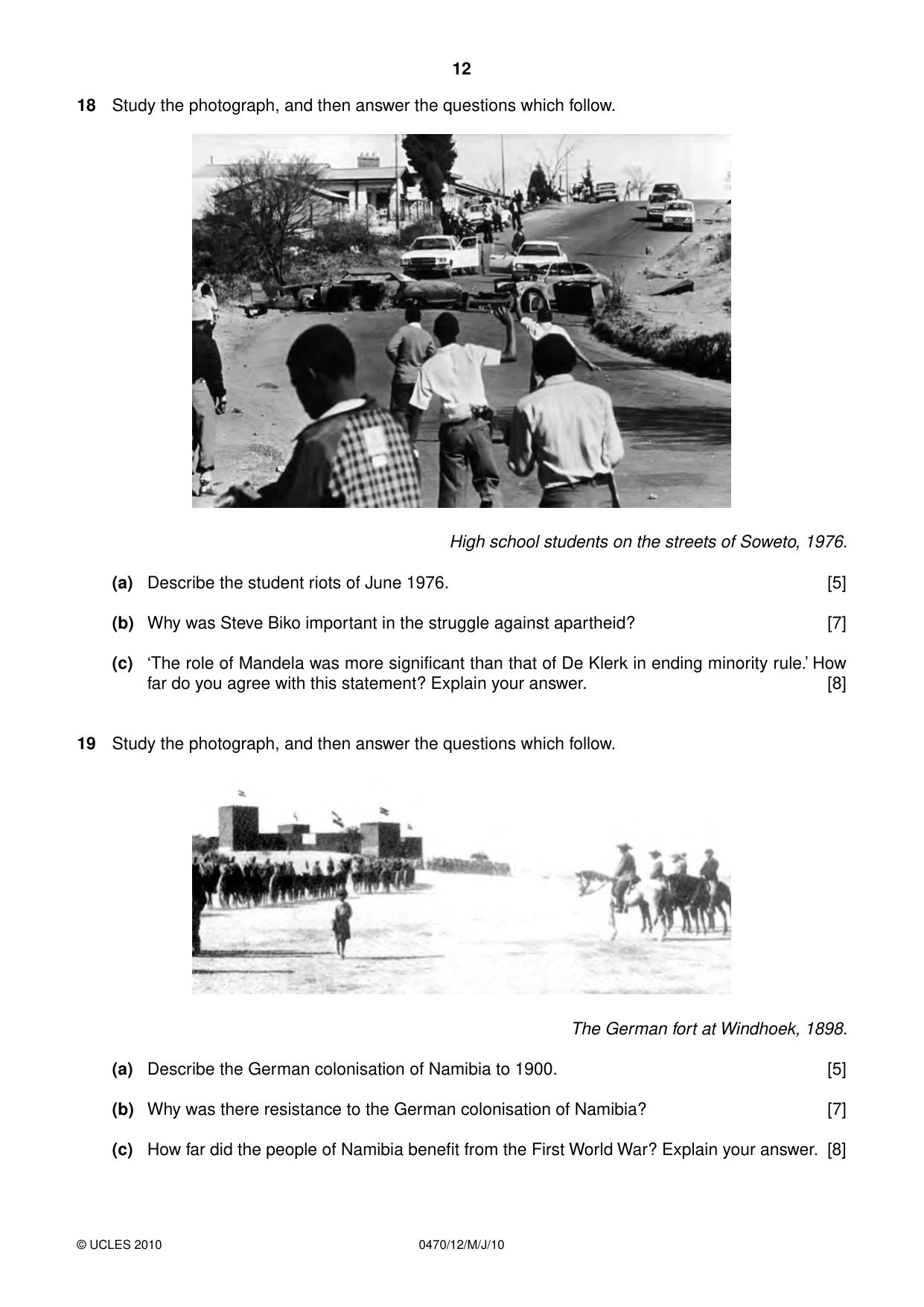 Cambridge IGCSE History 0470 2010 May/June Paper 1 · Variant 2 question paper, page 12 of 16