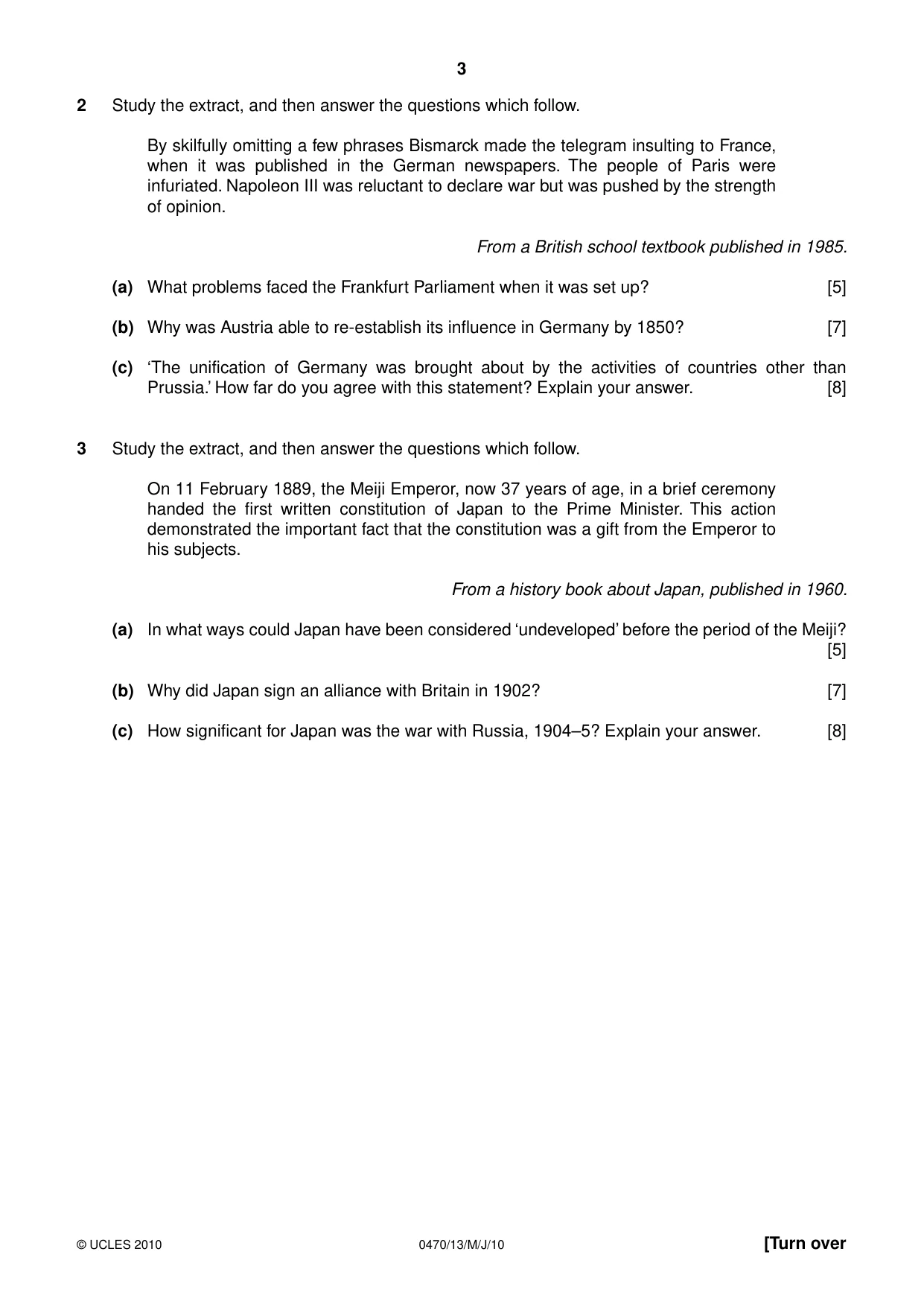 Cambridge IGCSE History 0470 2010 May/June Paper 1 · Variant 3 question paper, page 3 of 20