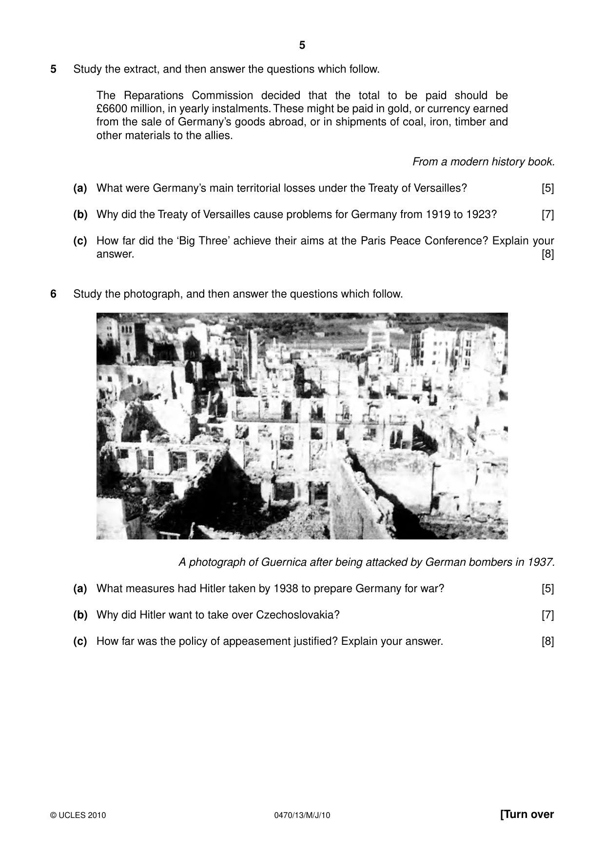 Cambridge IGCSE History 0470 2010 May/June Paper 1 · Variant 3 question paper, page 5 of 20
