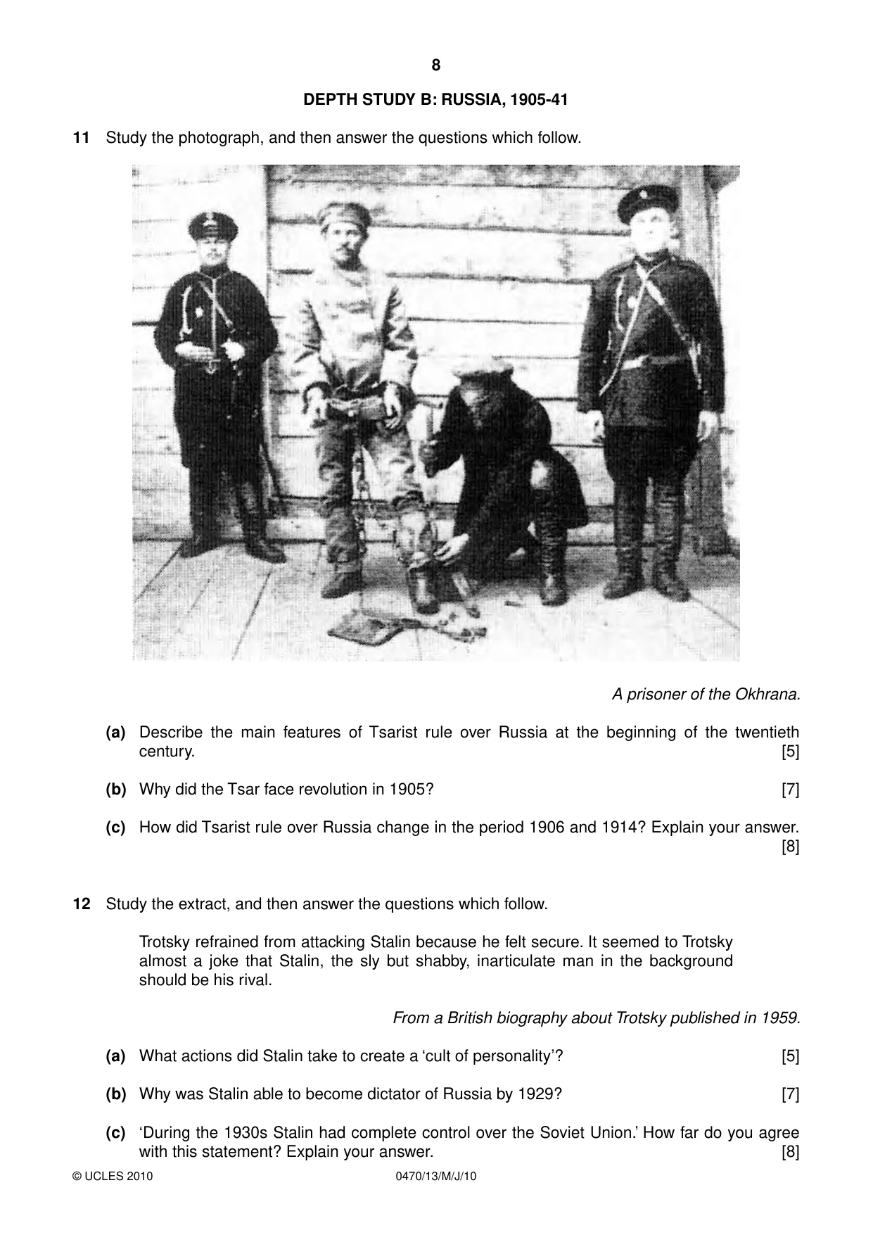 Cambridge IGCSE History 0470 2010 May/June Paper 1 · Variant 3 question paper, page 8 of 20