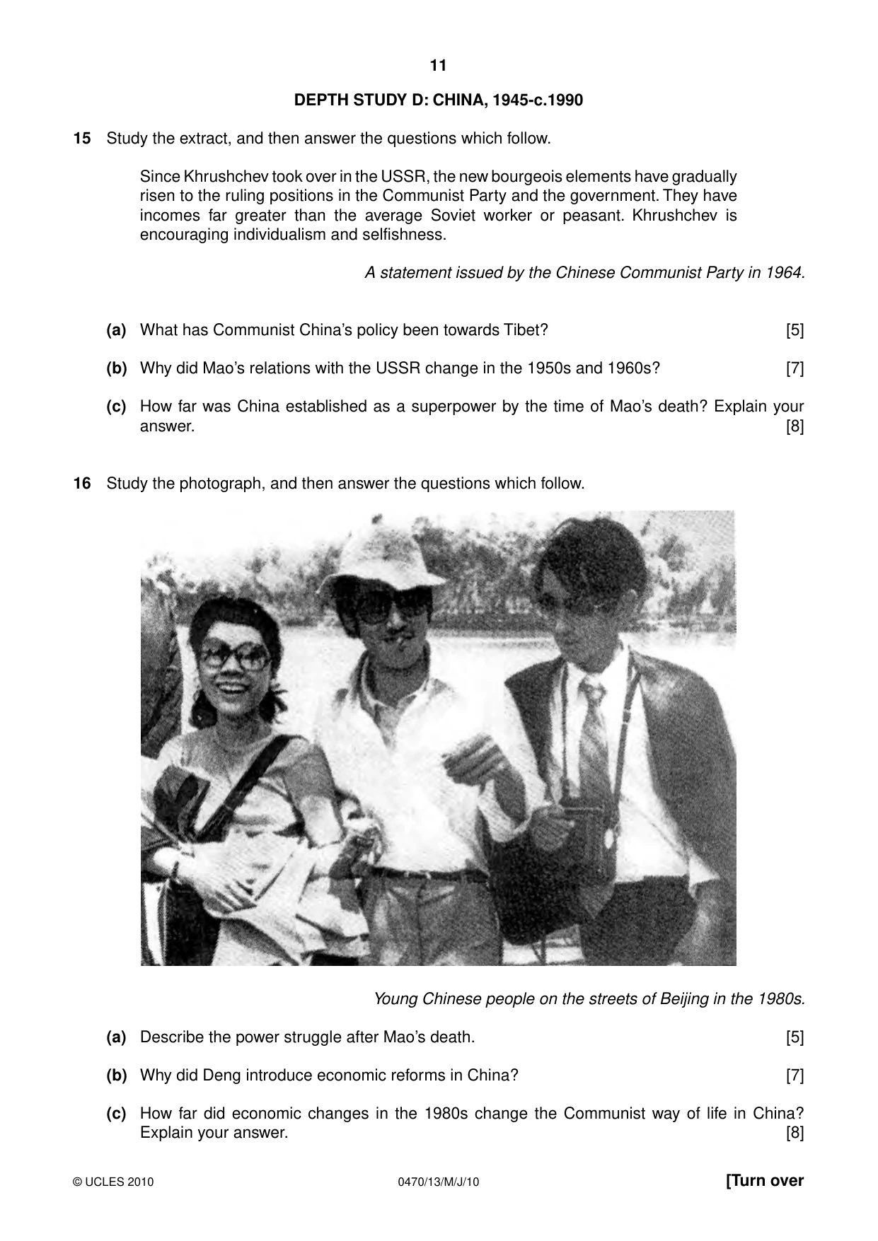 Cambridge IGCSE History 0470 2010 May/June Paper 1 · Variant 3 question paper, page 11 of 20