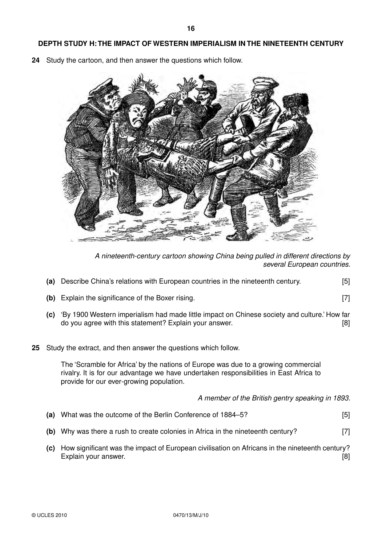 Cambridge IGCSE History 0470 2010 May/June Paper 1 · Variant 3 question paper, page 16 of 20