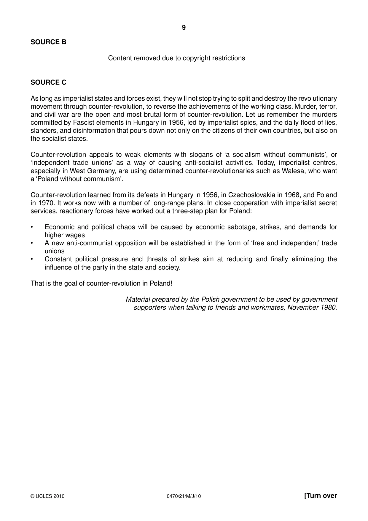 Cambridge IGCSE History 0470 2010 May/June Paper 2 · Variant 1 question paper, page 9 of 16