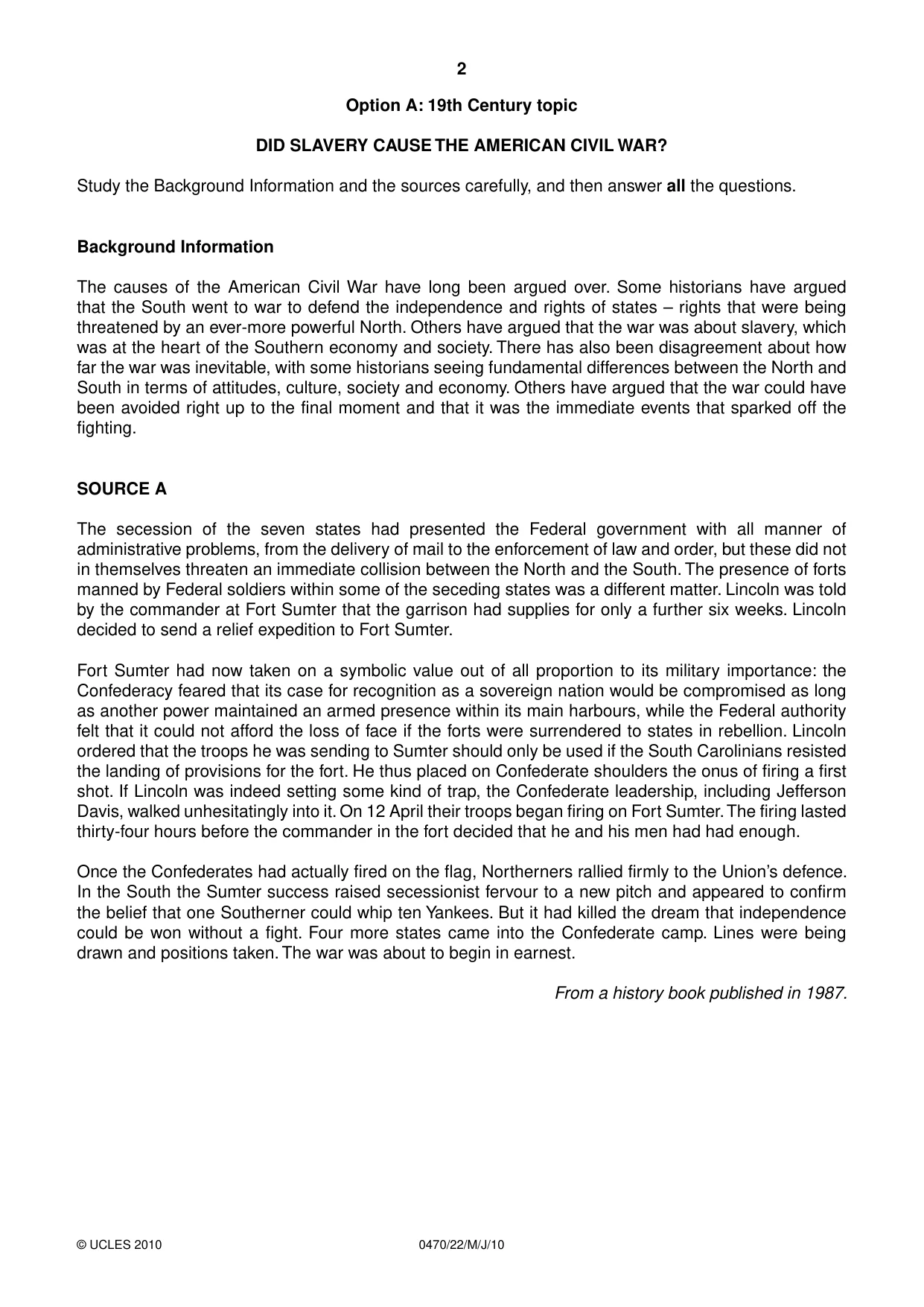 Cambridge IGCSE History 0470 2010 May/June Paper 2 · Variant 2 question paper, page 2 of 12