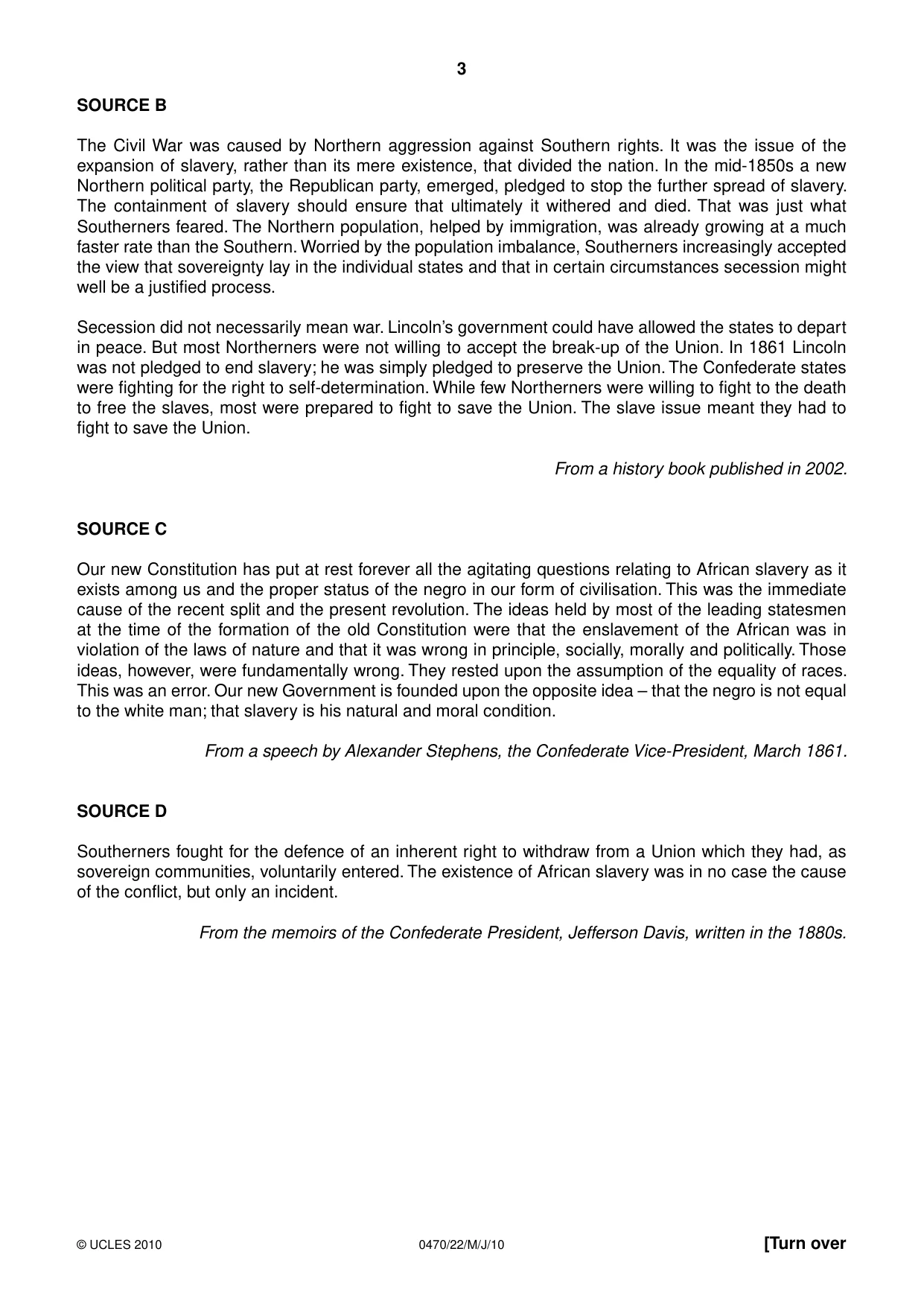 Cambridge IGCSE History 0470 2010 May/June Paper 2 · Variant 2 question paper, page 3 of 12