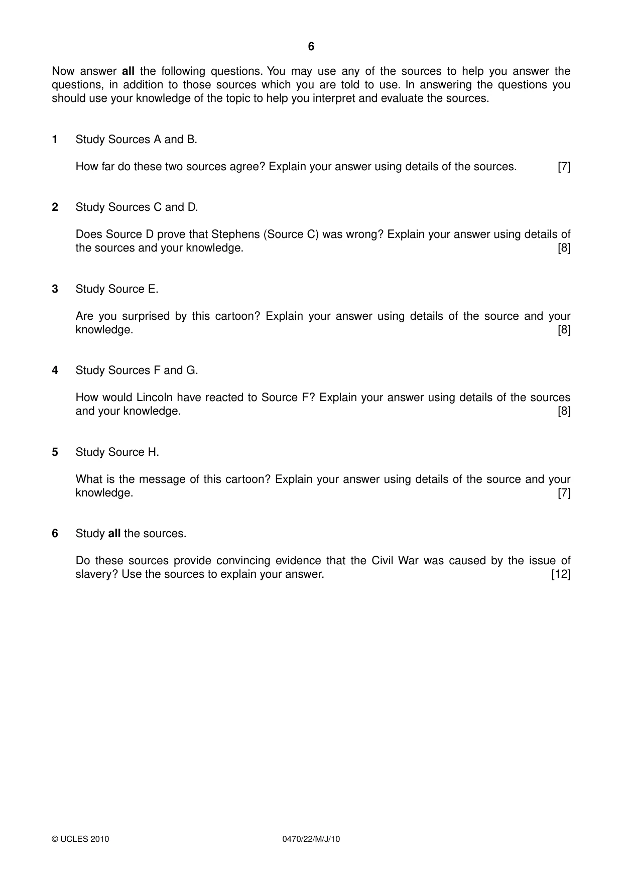 Cambridge IGCSE History 0470 2010 May/June Paper 2 · Variant 2 question paper, page 6 of 12