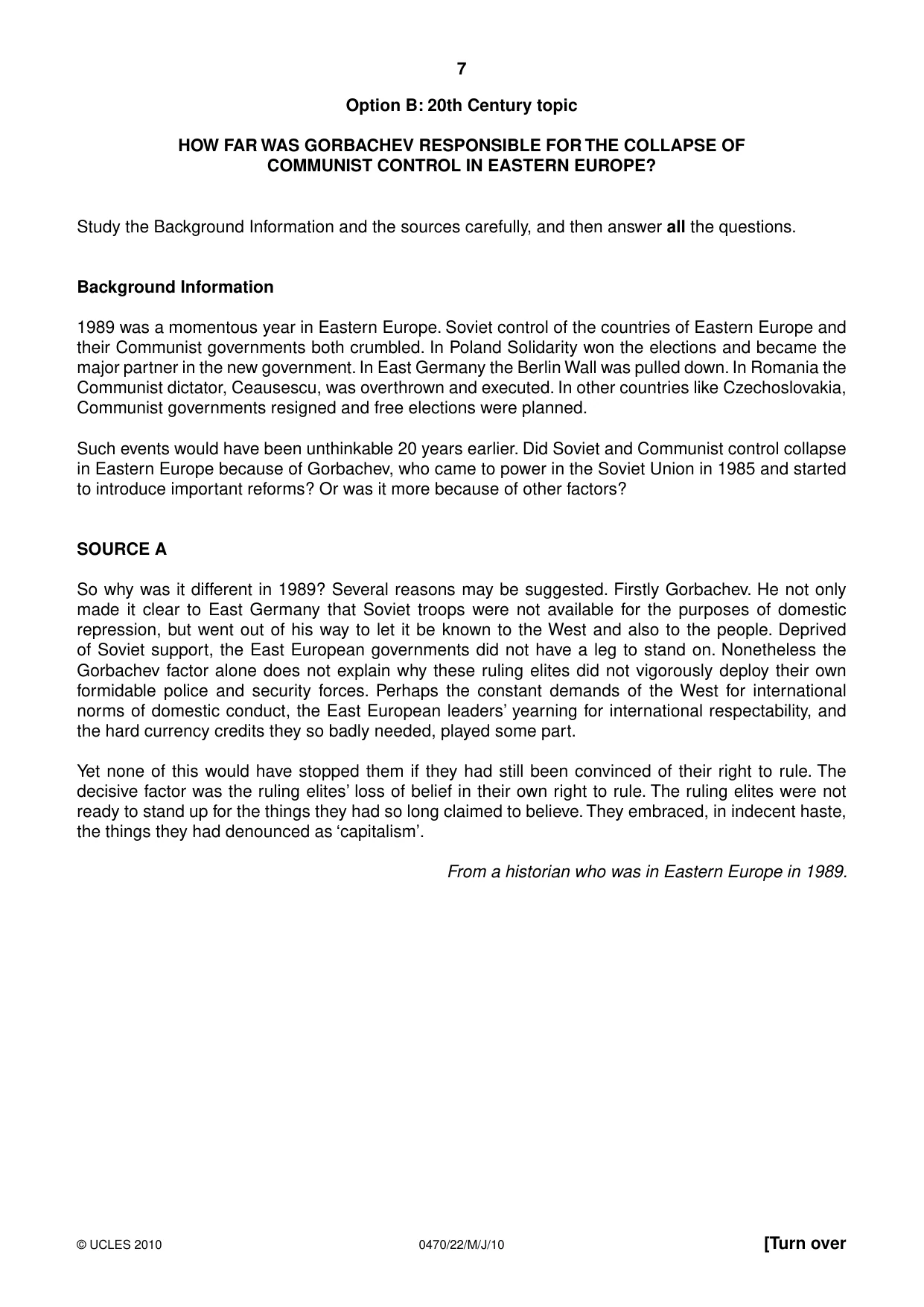 Cambridge IGCSE History 0470 2010 May/June Paper 2 · Variant 2 question paper, page 7 of 12