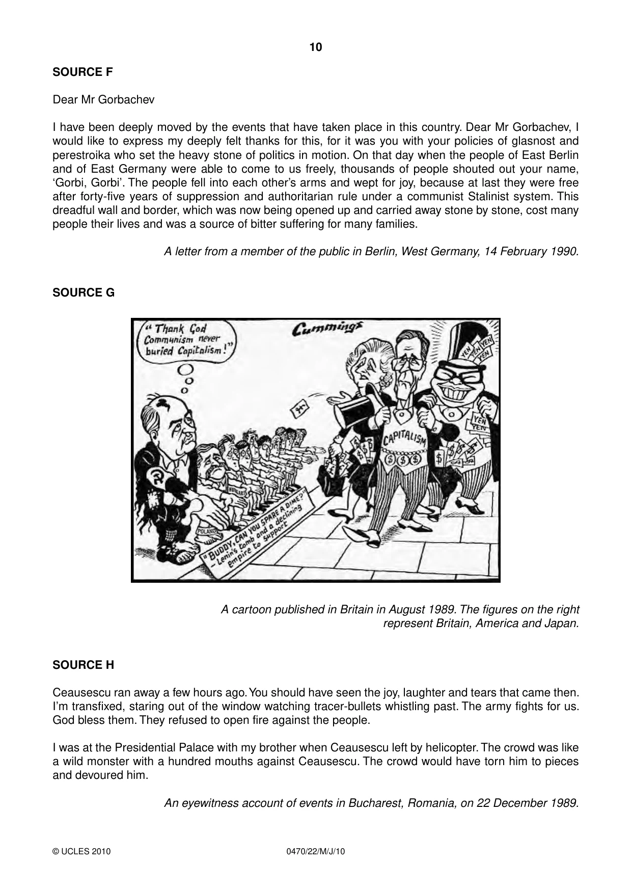 Cambridge IGCSE History 0470 2010 May/June Paper 2 · Variant 2 question paper, page 10 of 12
