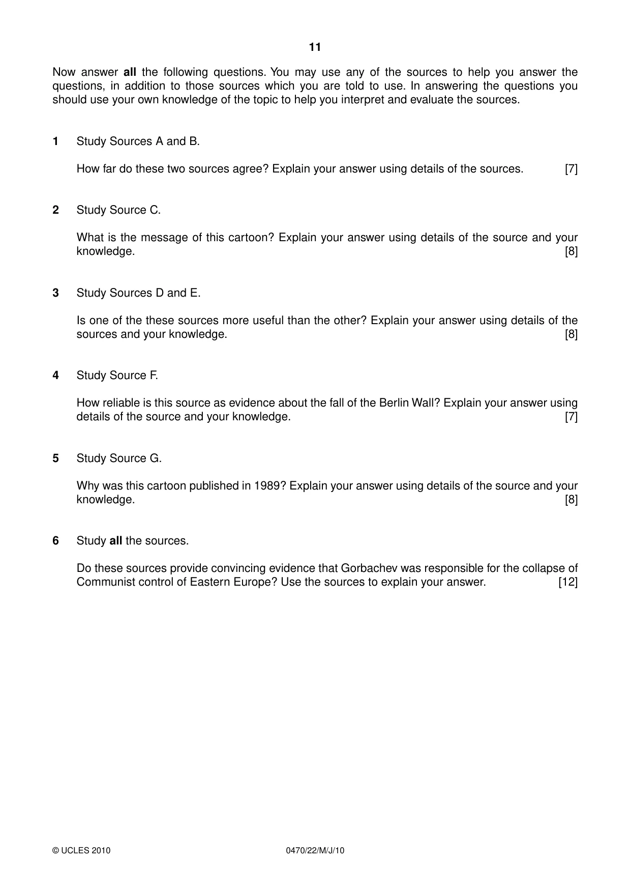 Cambridge IGCSE History 0470 2010 May/June Paper 2 · Variant 2 question paper, page 11 of 12